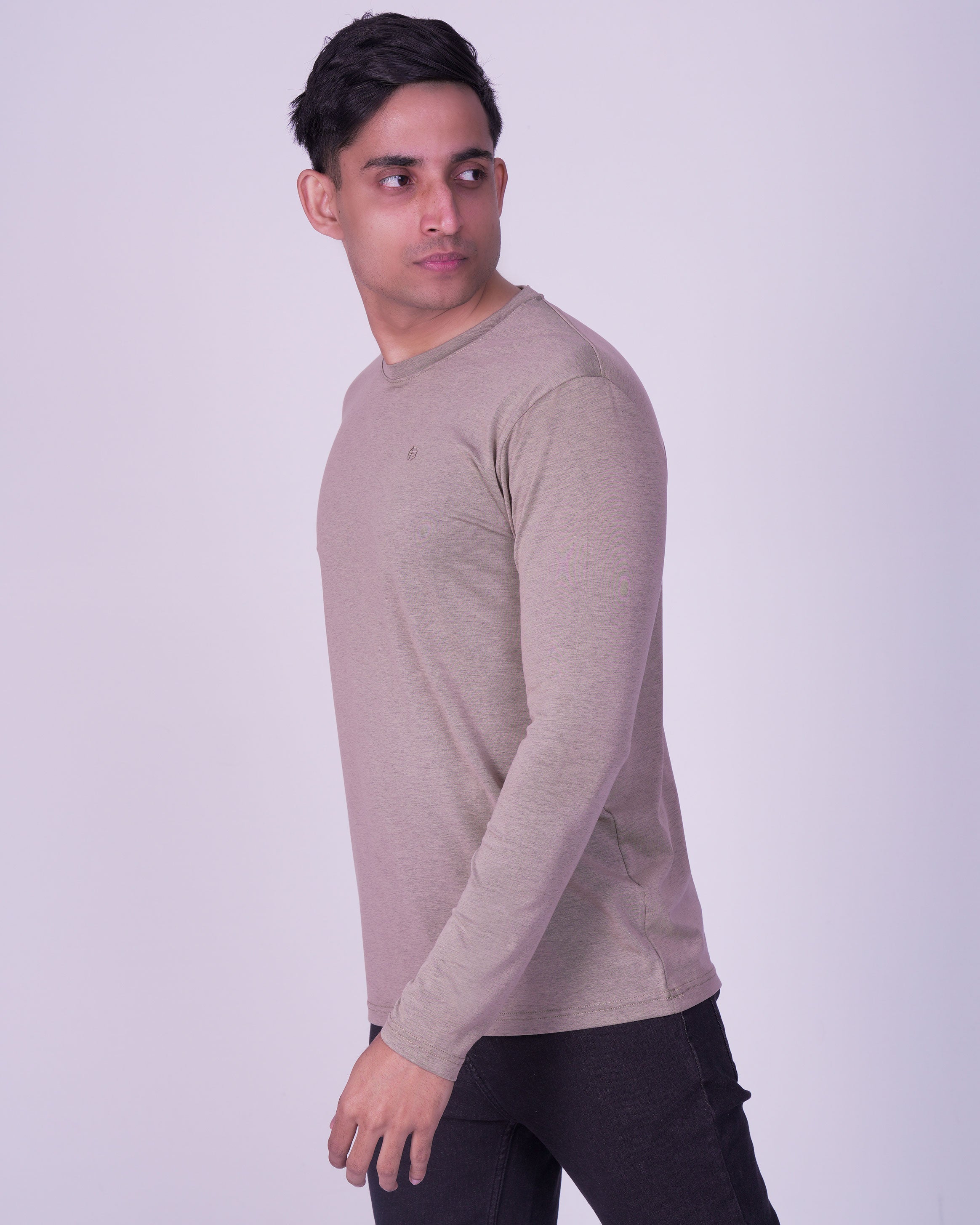 Emerald Crew Neck Plain Slim Fit-Pine Bark