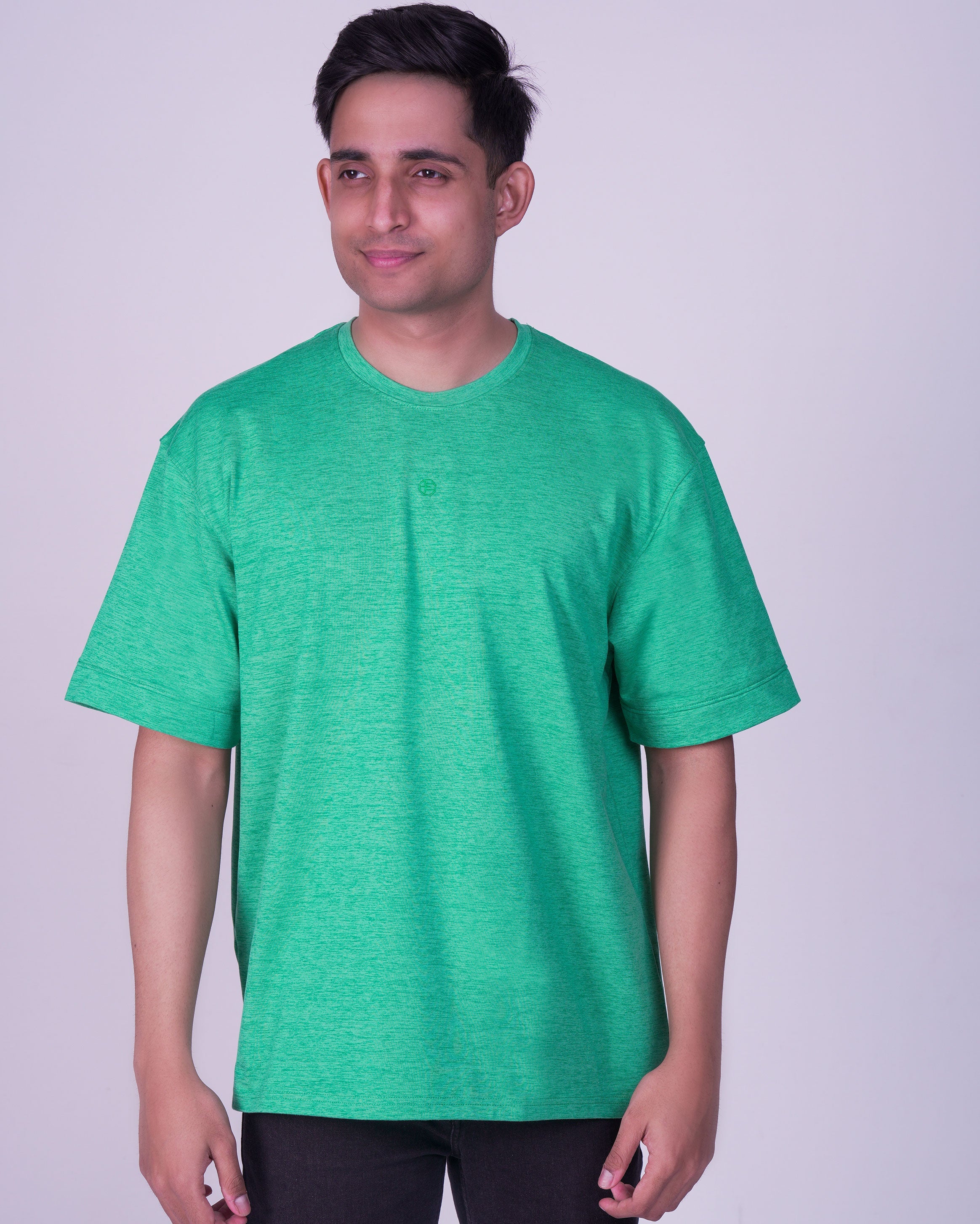 Emerald Oversized Plain Crew Neck Tee-Golf Green