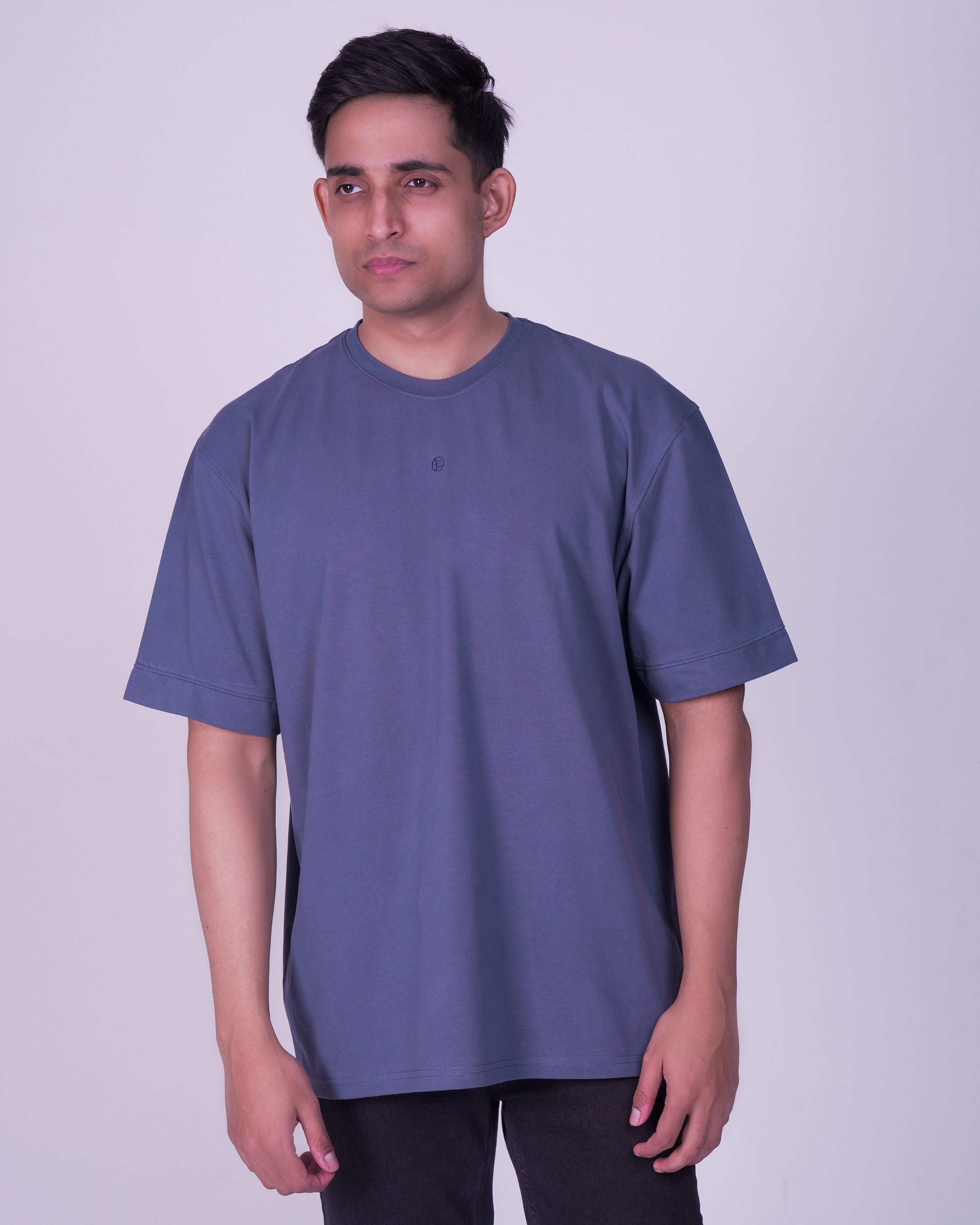 Emerald Oversized Plain Crew Neck Tee-China Blue