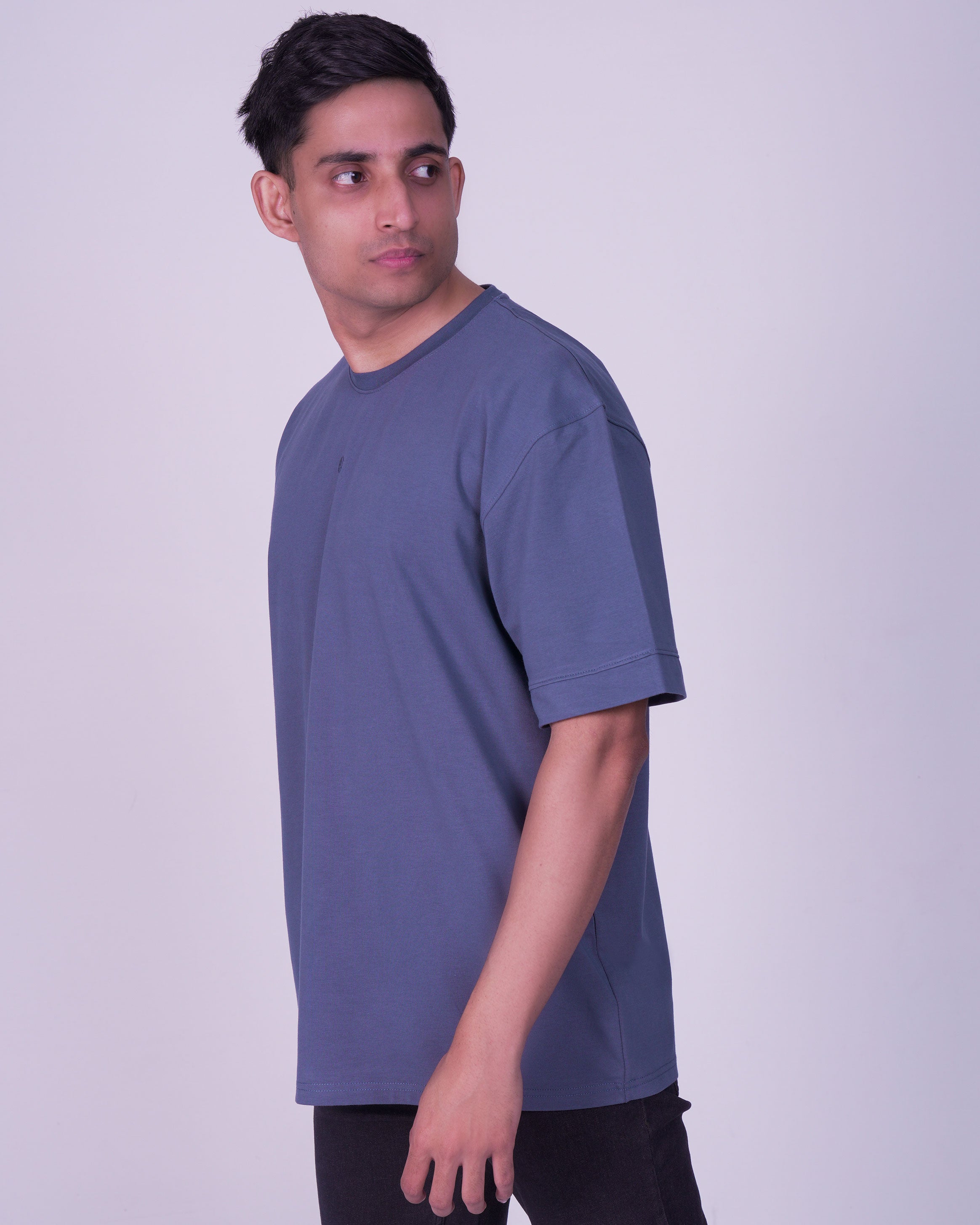 Emerald Oversized Plain Crew Neck Tee-China Blue