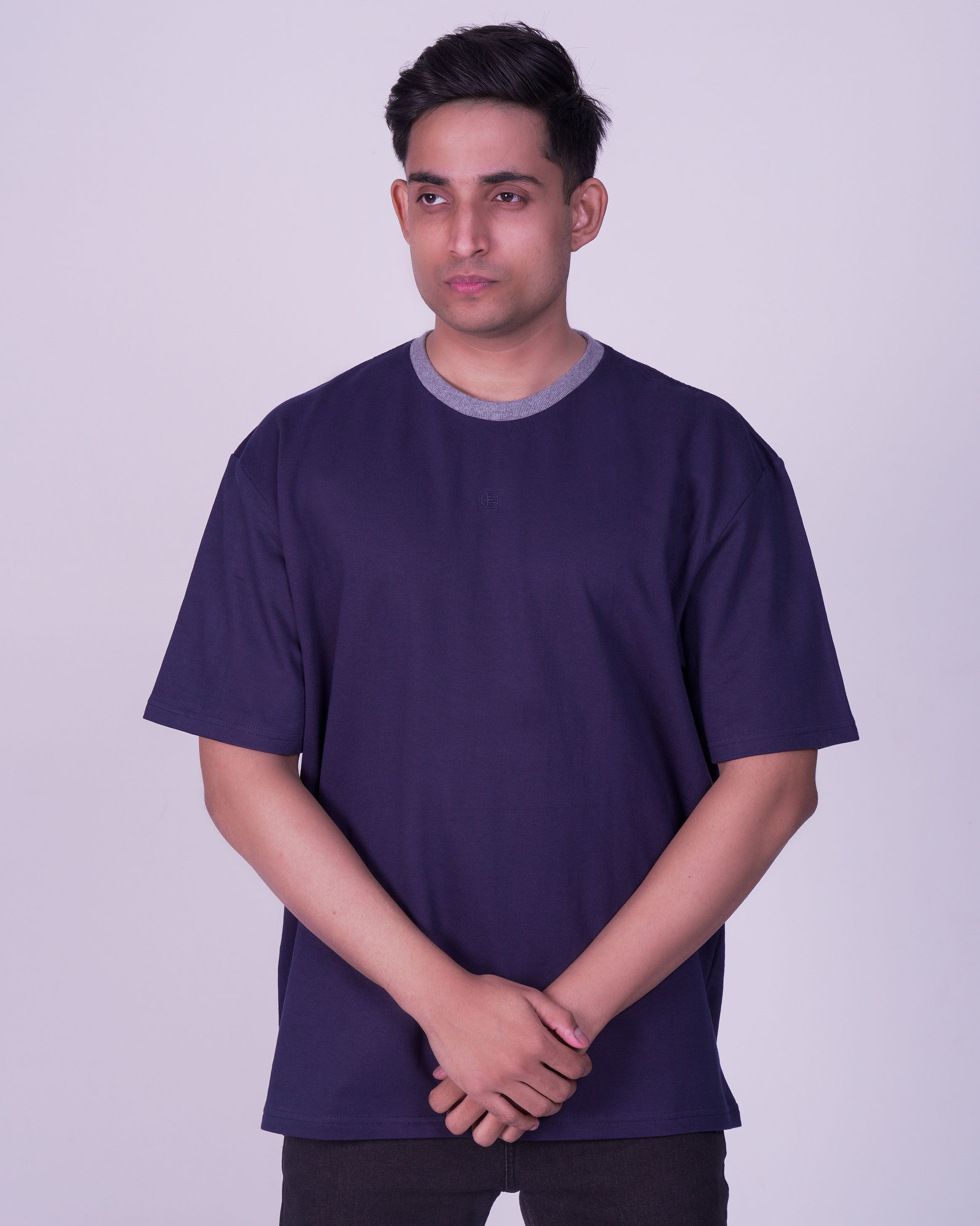 Emerald Oversized Plain Crew Neck Tee-Navy