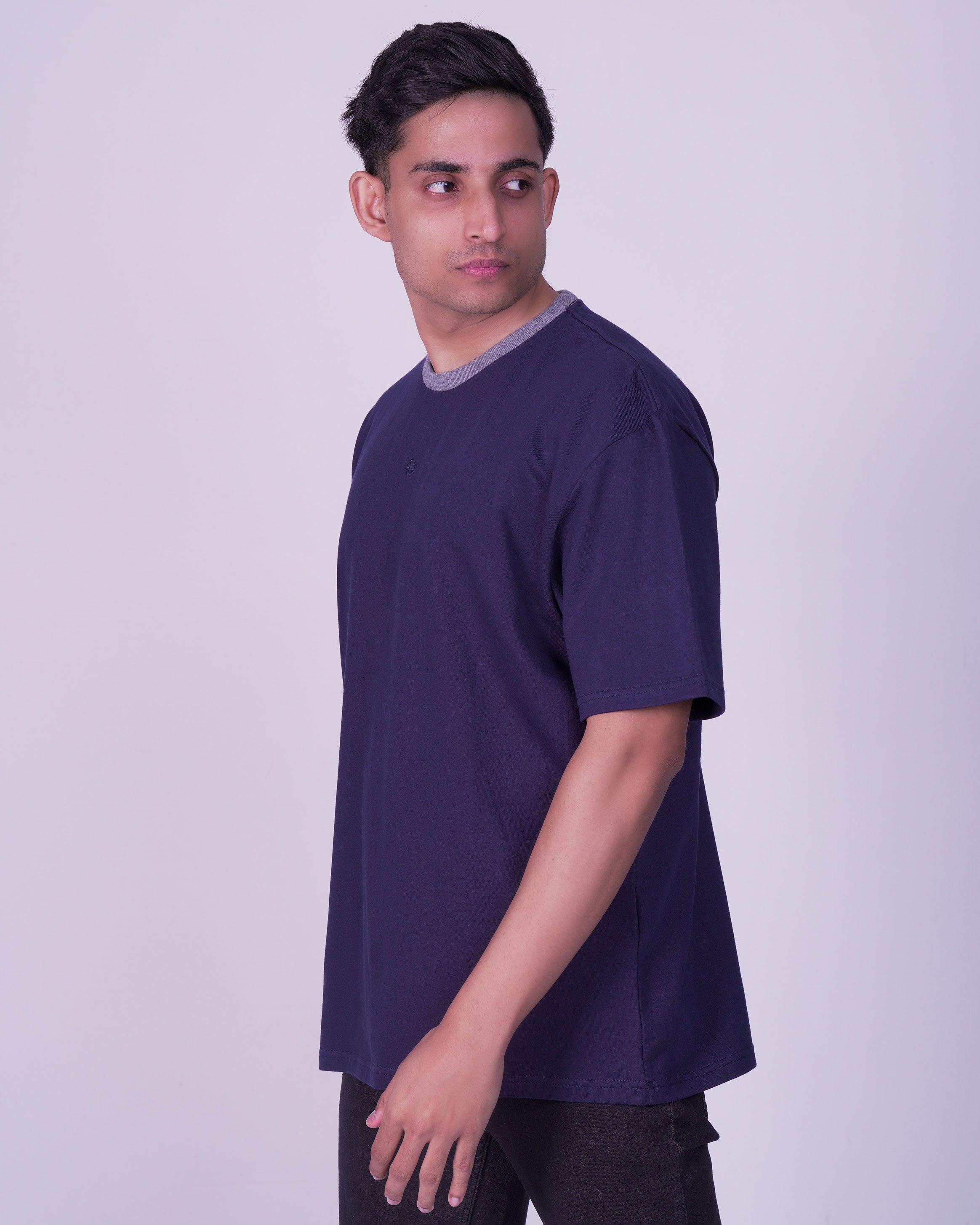 Emerald Oversized Plain Crew Neck Tee-Navy