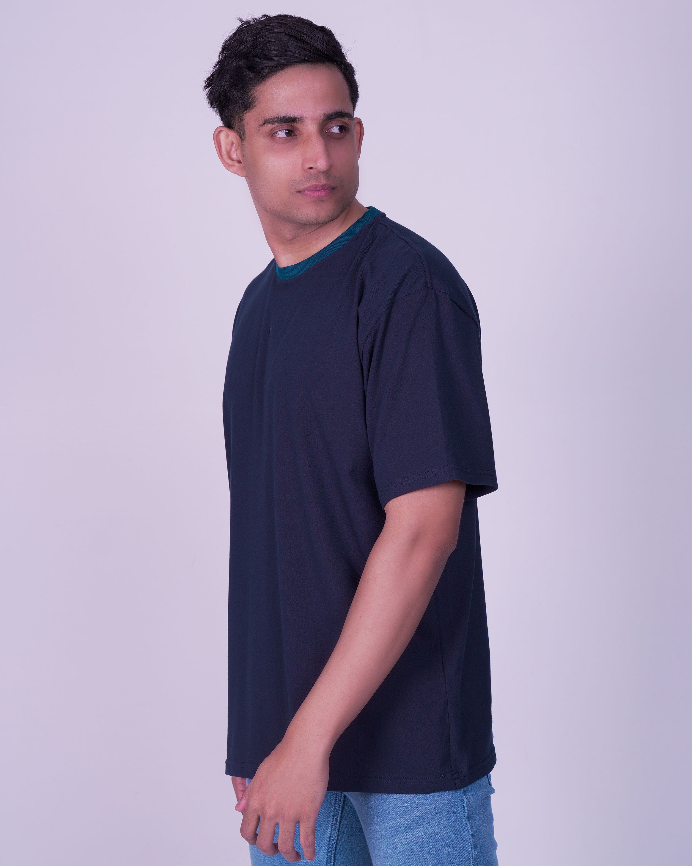 Emerald Oversized Plain Crew Neck Tee-Insignia Blue