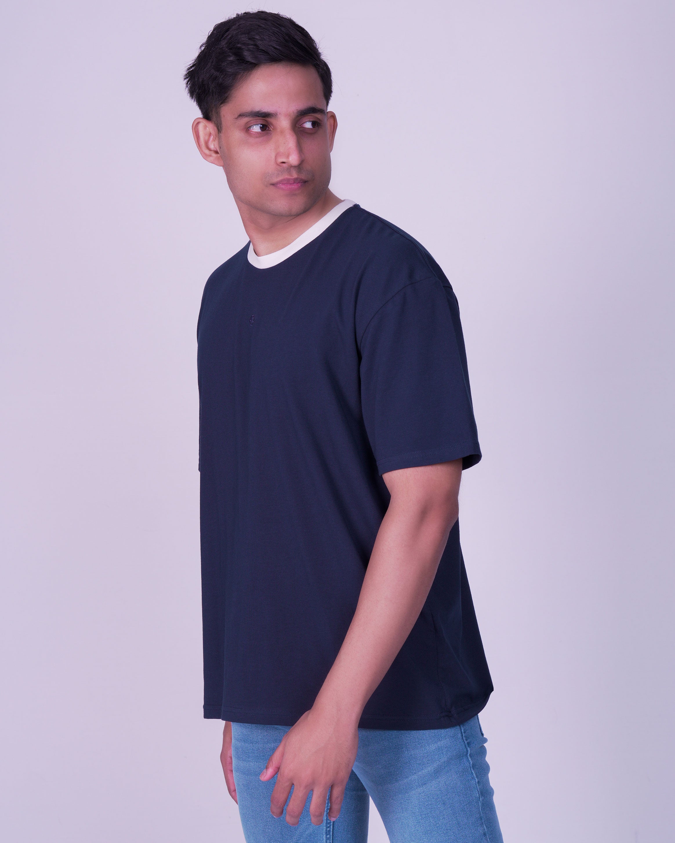 Emerald Oversized Plain Crew Neck Tee-Blue Nights