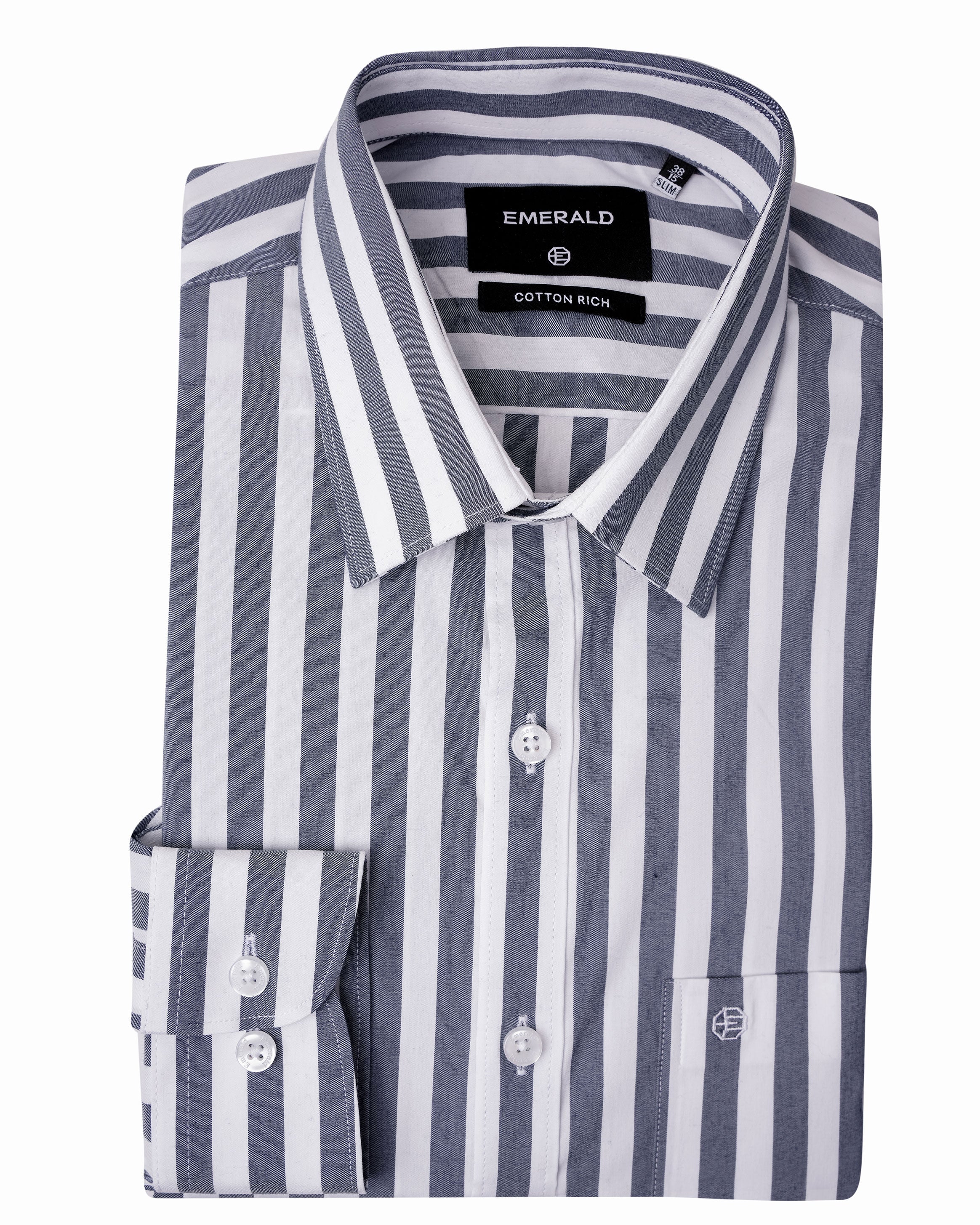 Emerald Formal White Ground Stripe Slim Fit - Blue Depths