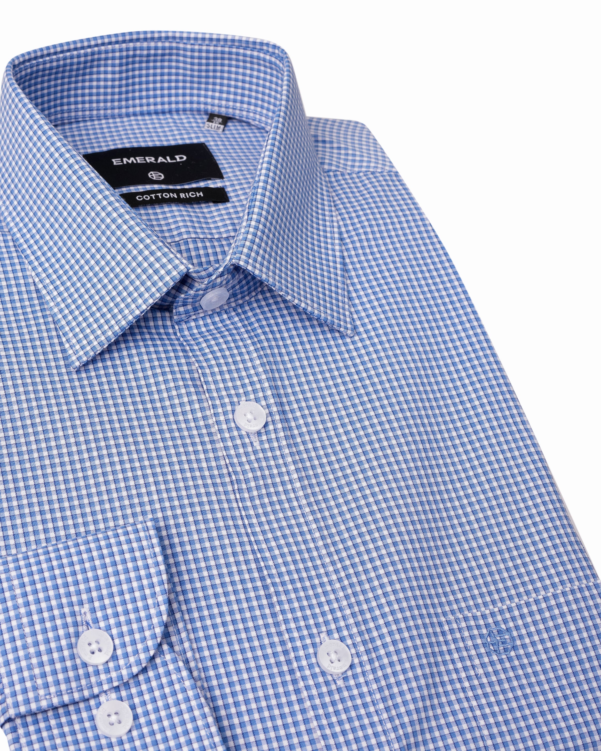 Emerald Formal Checks Slim Fit - Forget Me Not