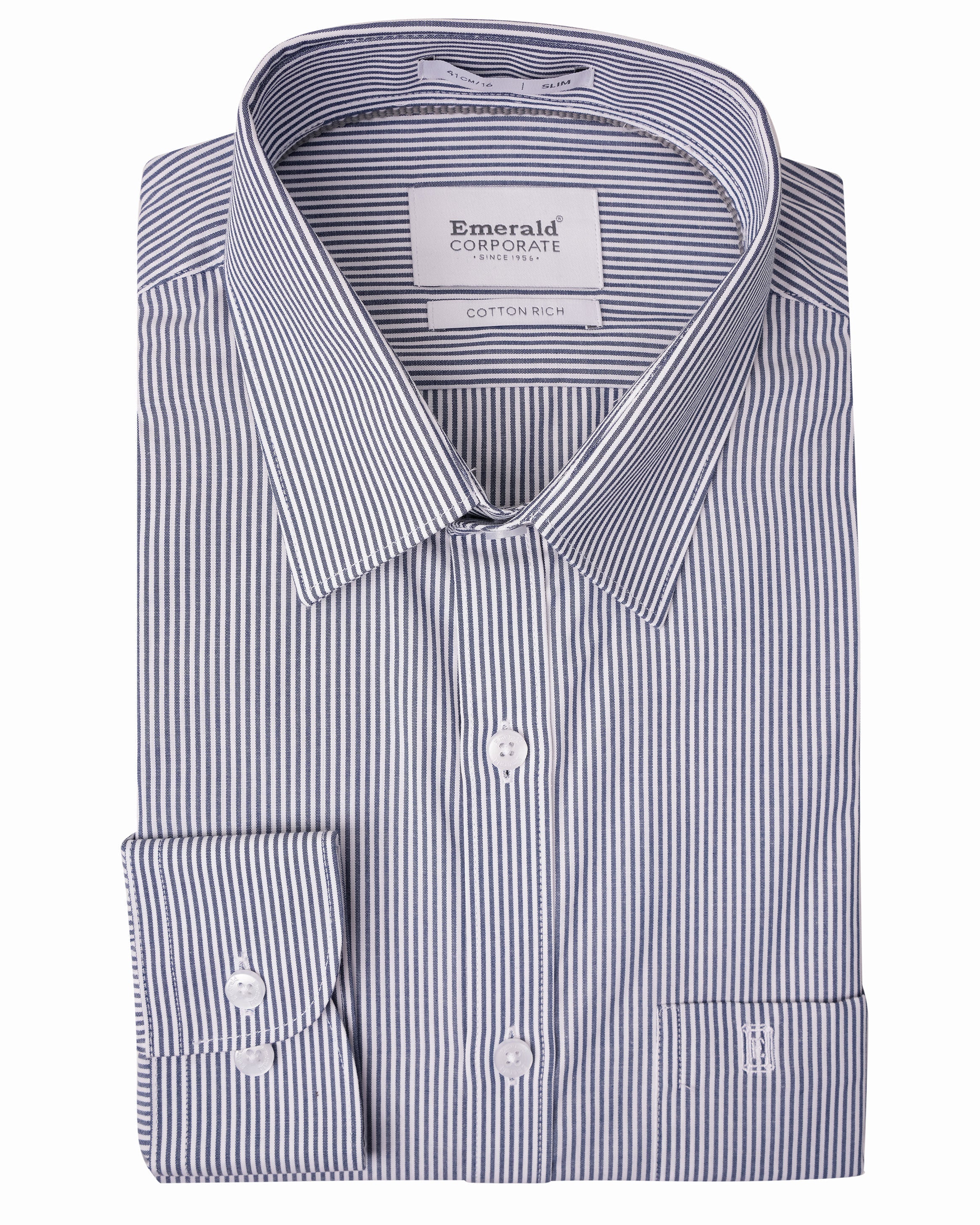 Emerald Corporate Narrow London Stripe Slim Fit - Blue Depths