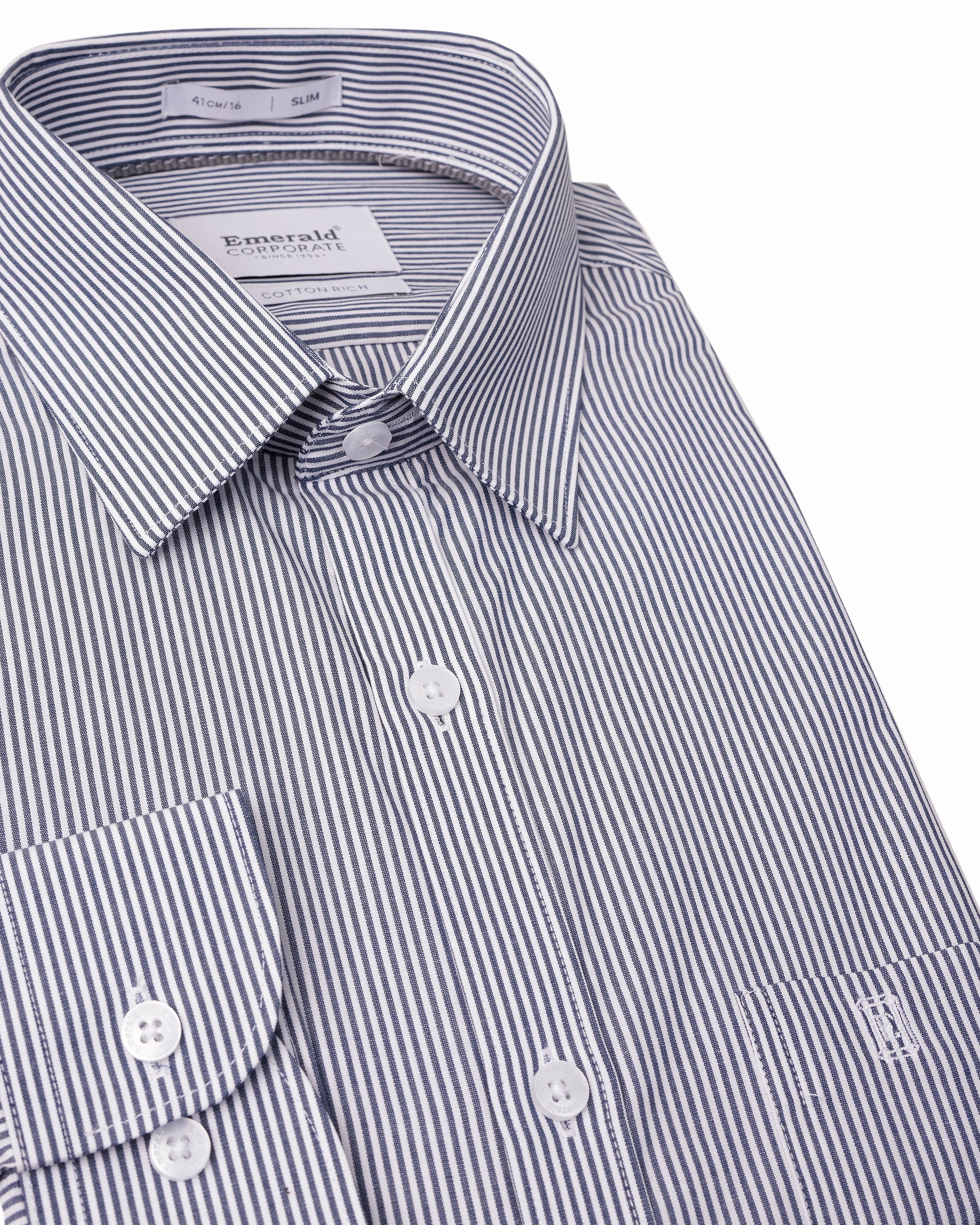 Emerald Corporate Narrow London Stripe Slim Fit - Blue Depths