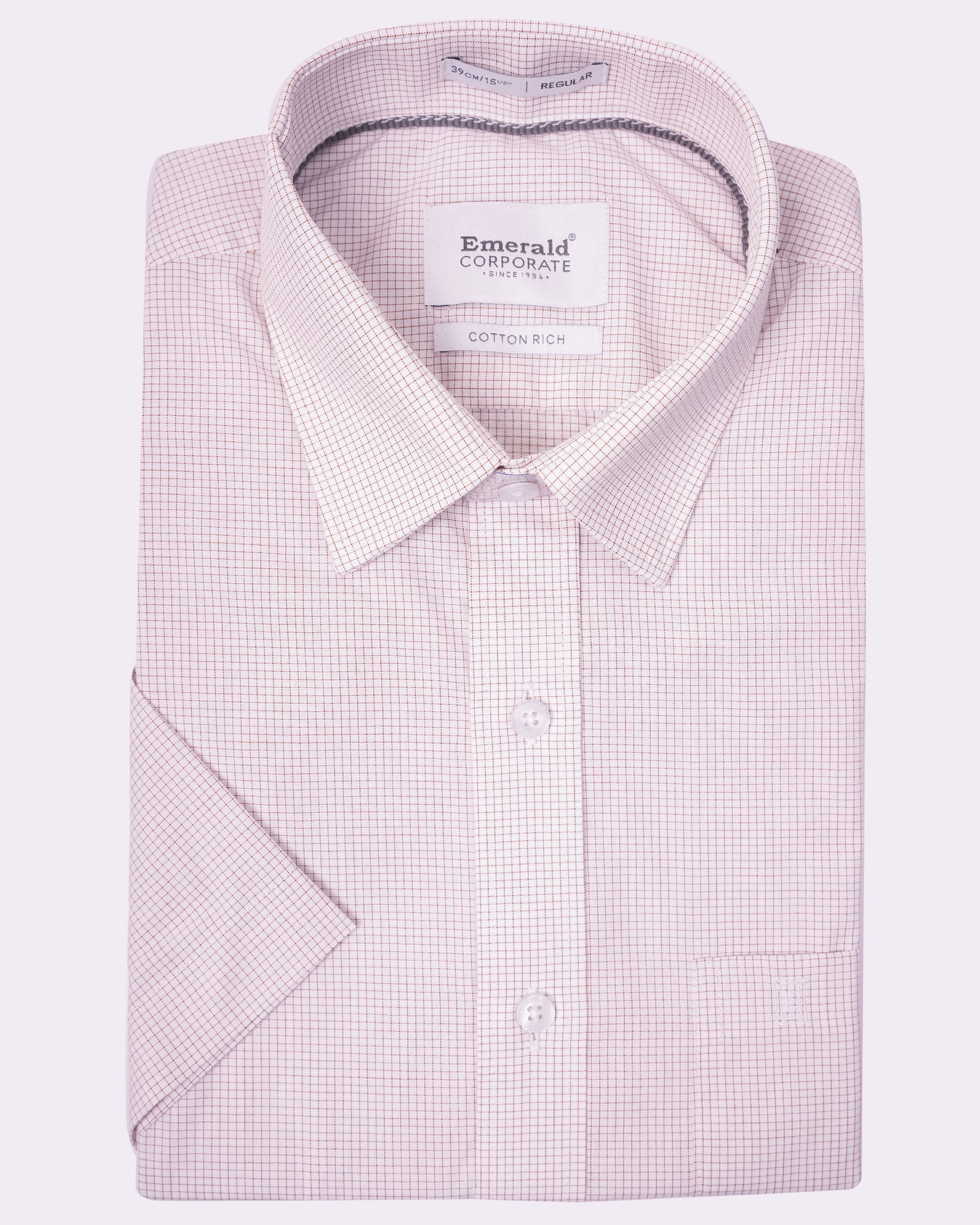 Emerald Corporate Checks Regular Fit - Brown Rawhide