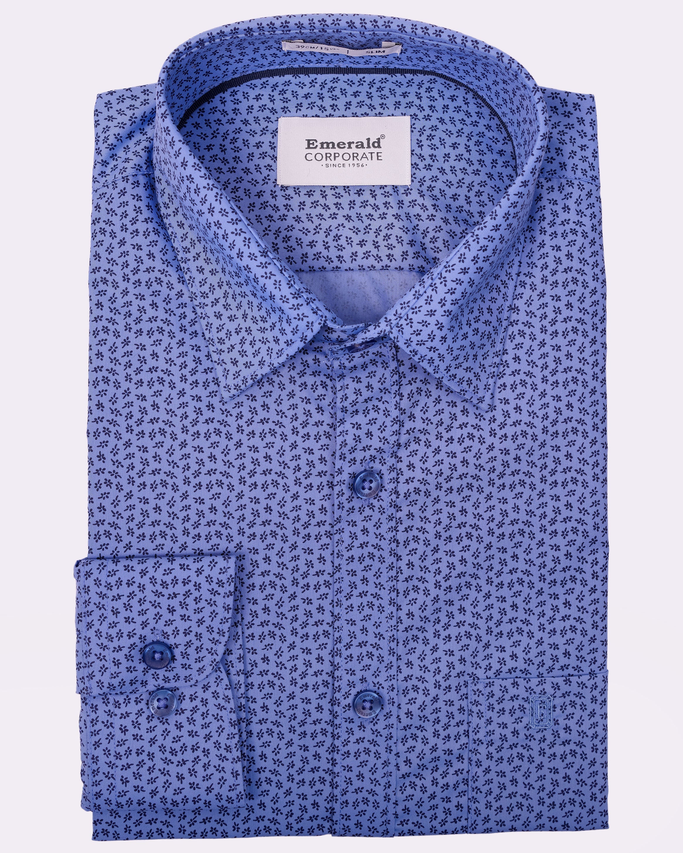 Emerald Corporate Printed Slim Fit - Enamel Blue