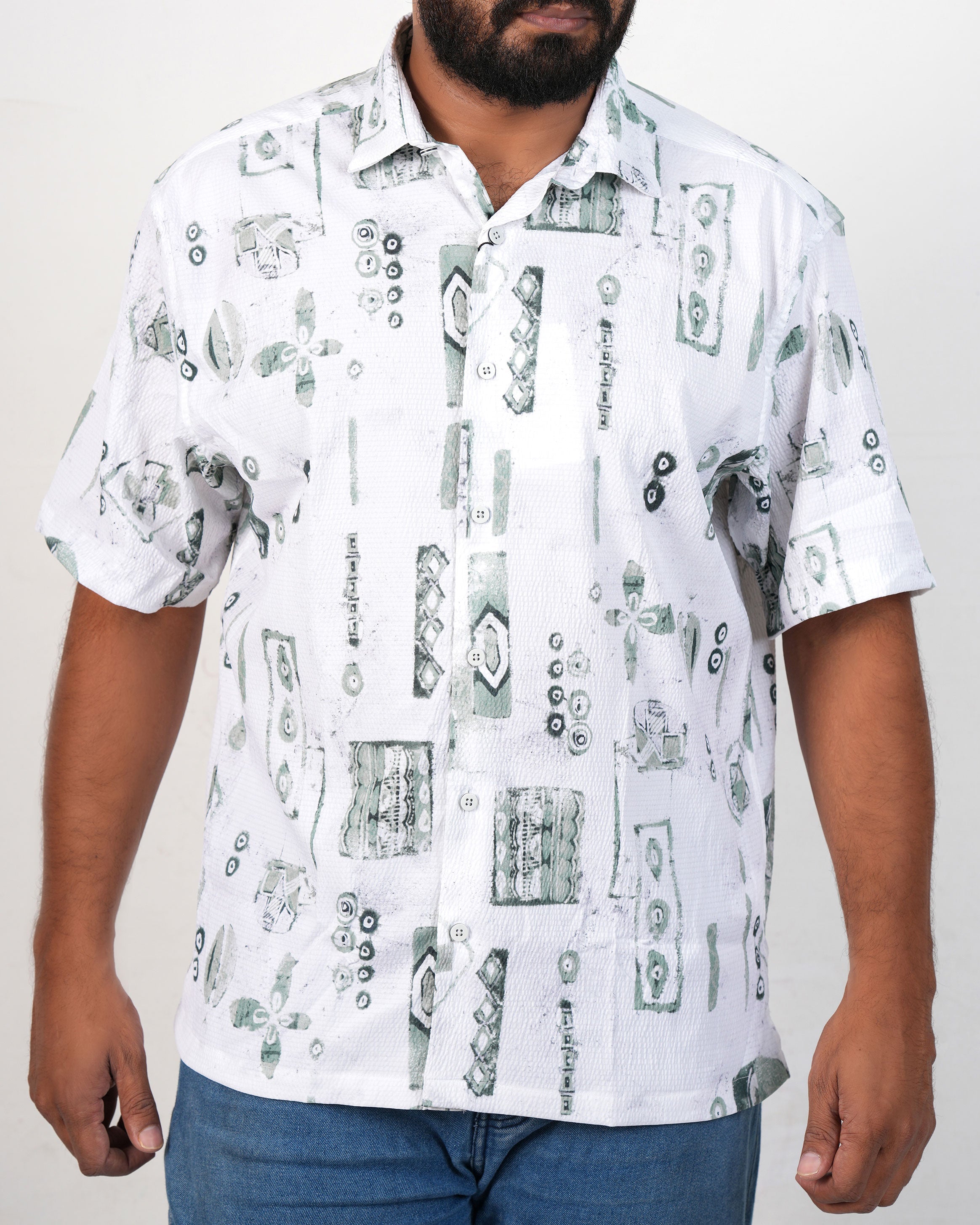 Emerald Printed Oversized Shirt-Jade Green