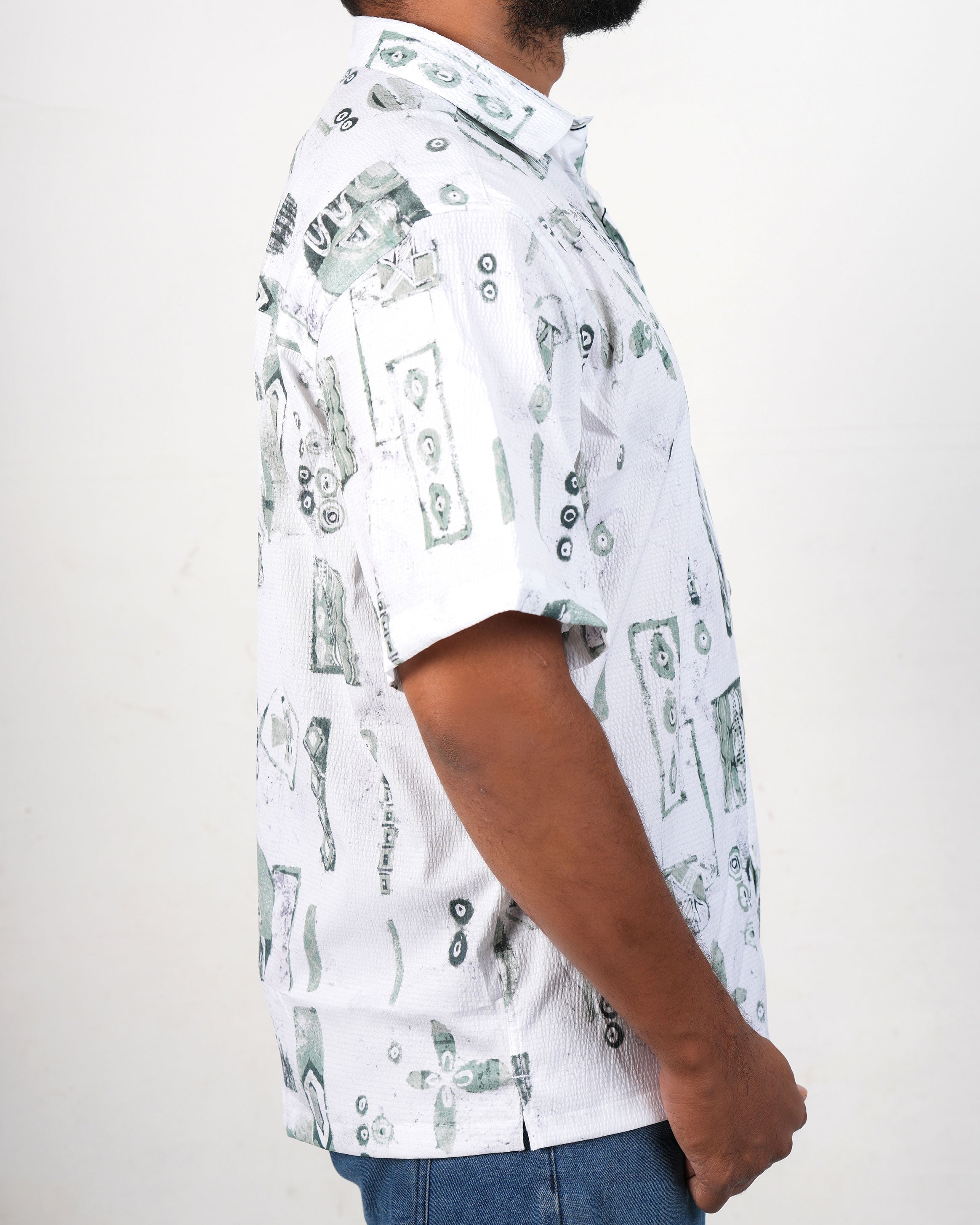 Emerald Printed Oversized Shirt-Jade Green