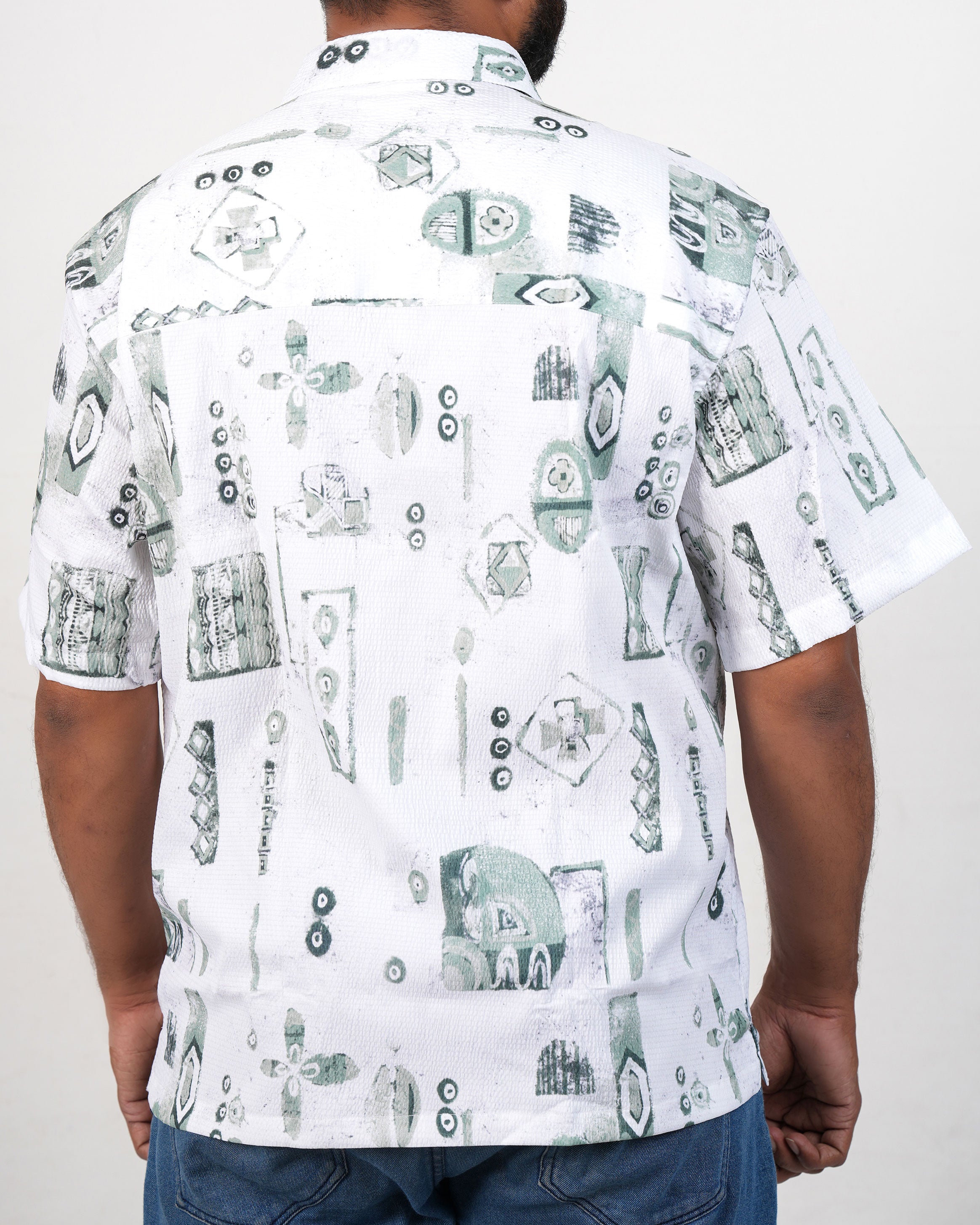 Emerald Printed Oversized Shirt-Jade Green