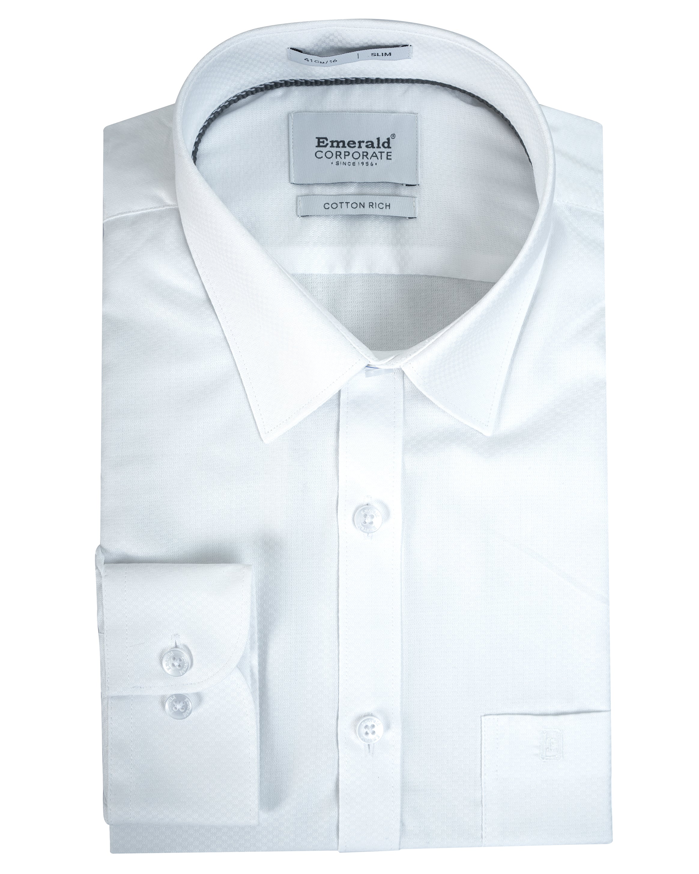 Emerald Corporate Dobby Slim Fit-White Aspargus