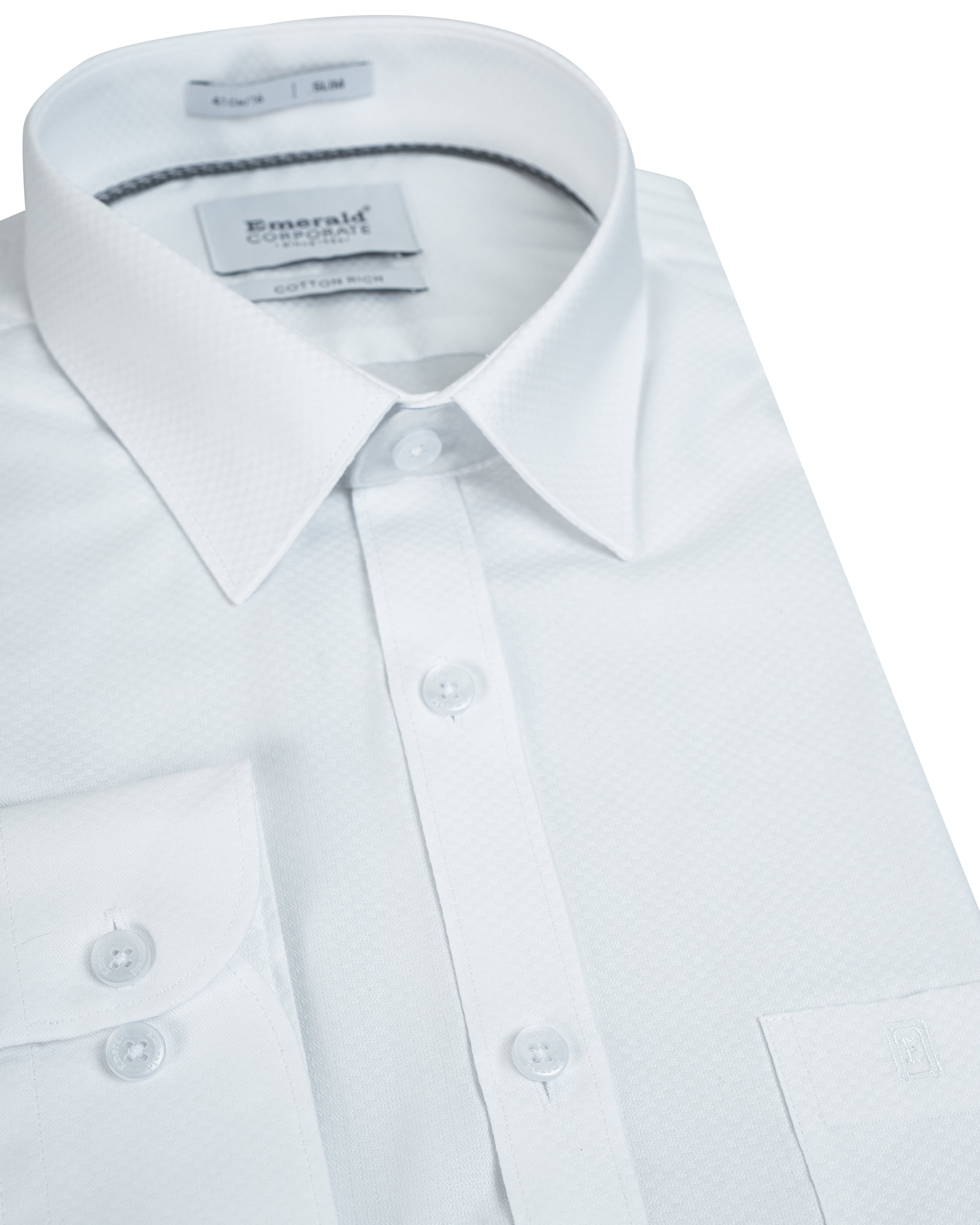 Emerald Corporate Dobby Slim Fit-White Aspargus