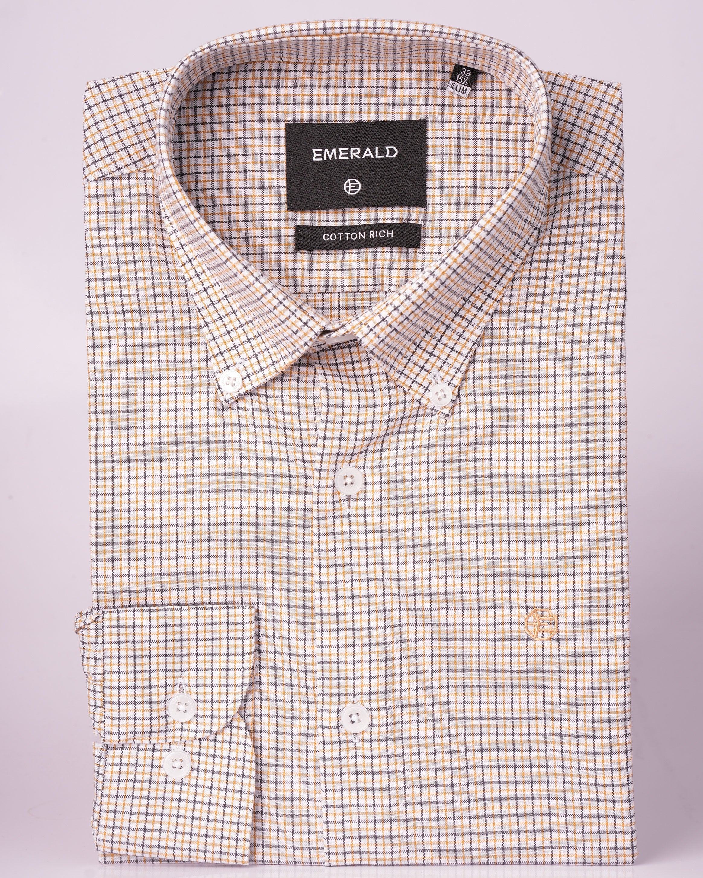 Emerald Formal Checks Slim Fit - Banana Cream