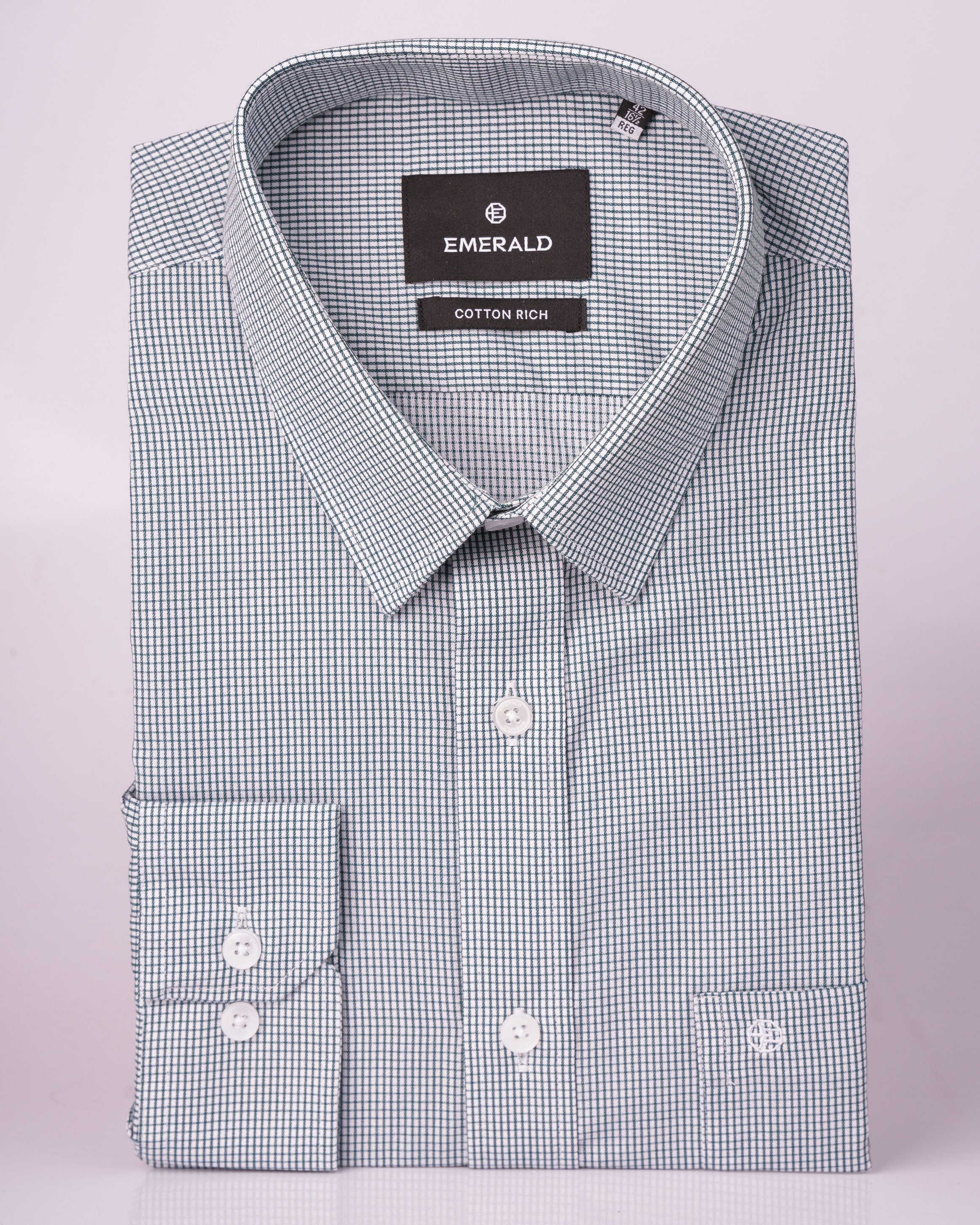 Emerald Formal Checks Regular Fit - Pepper Green