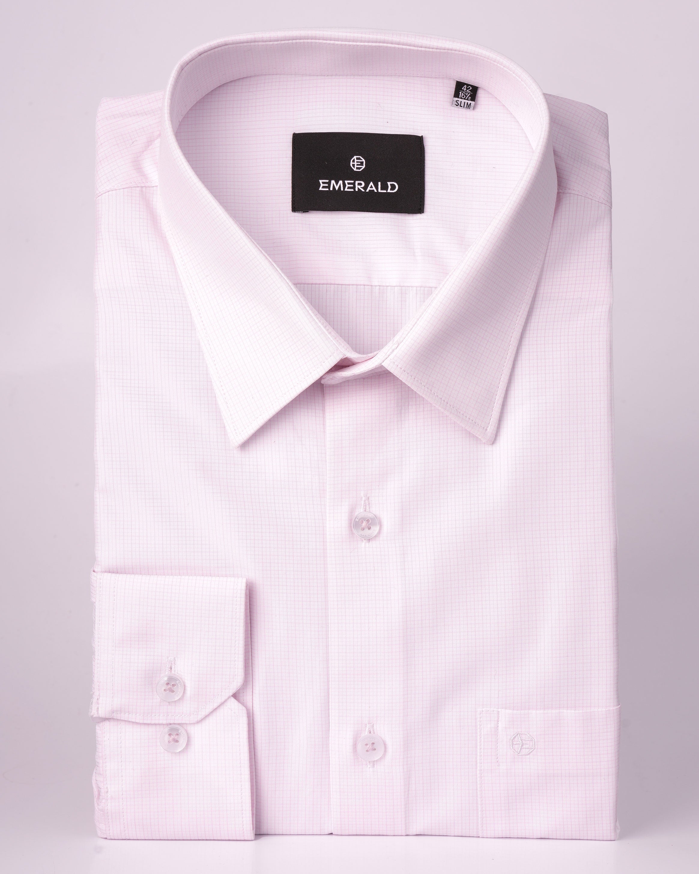 Emerald Formal Checks Slim Fit - Light Pink