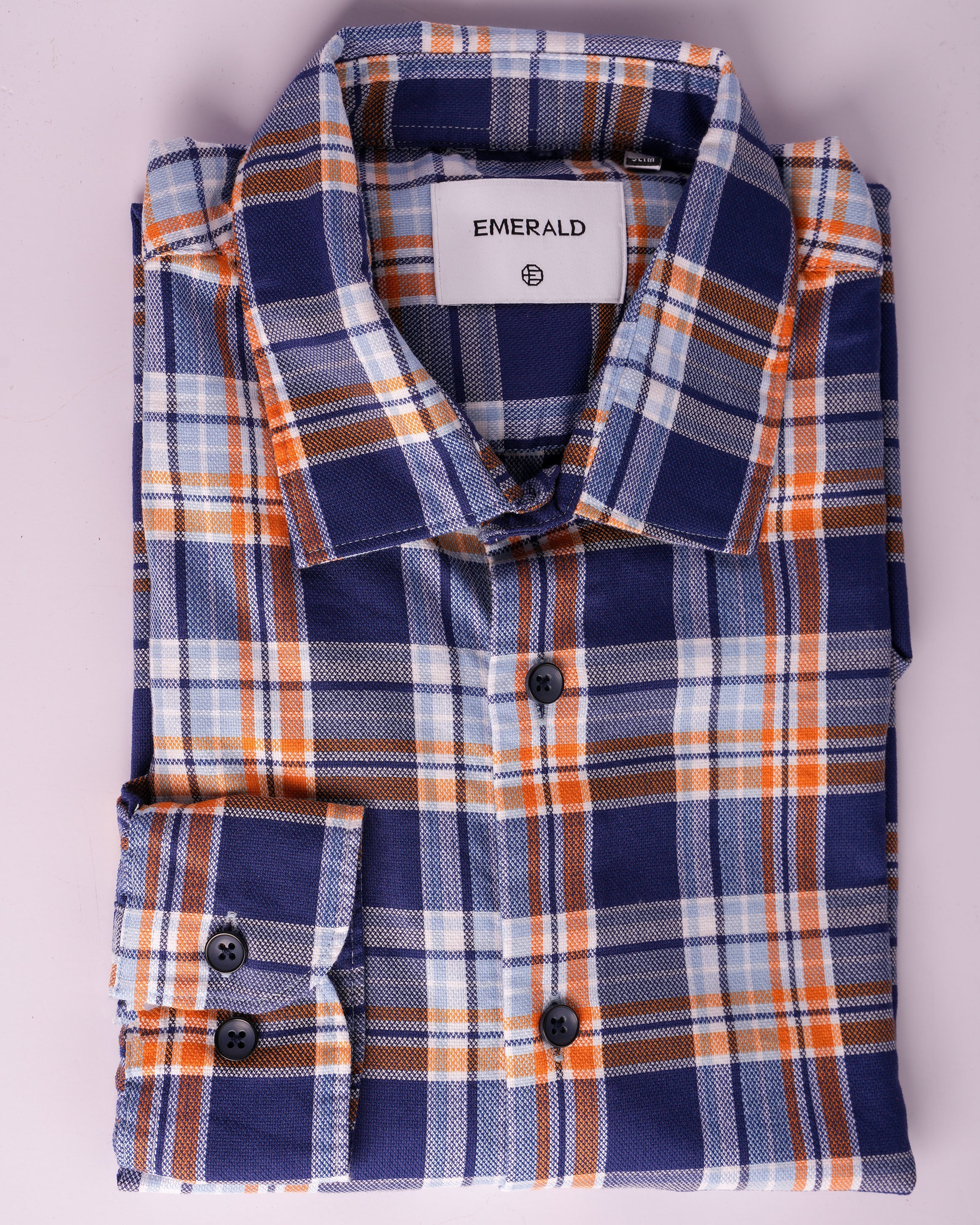 Emerald Casual Checks Slim Fit - Blue Faience