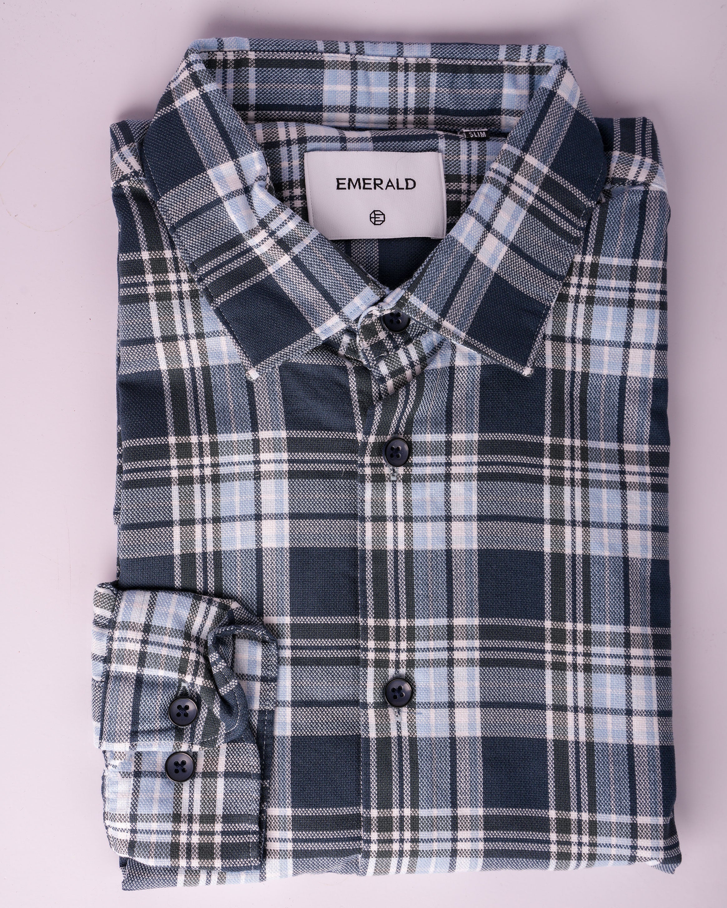 Emerald Casual Checks Slim Fit - Colonial Blue