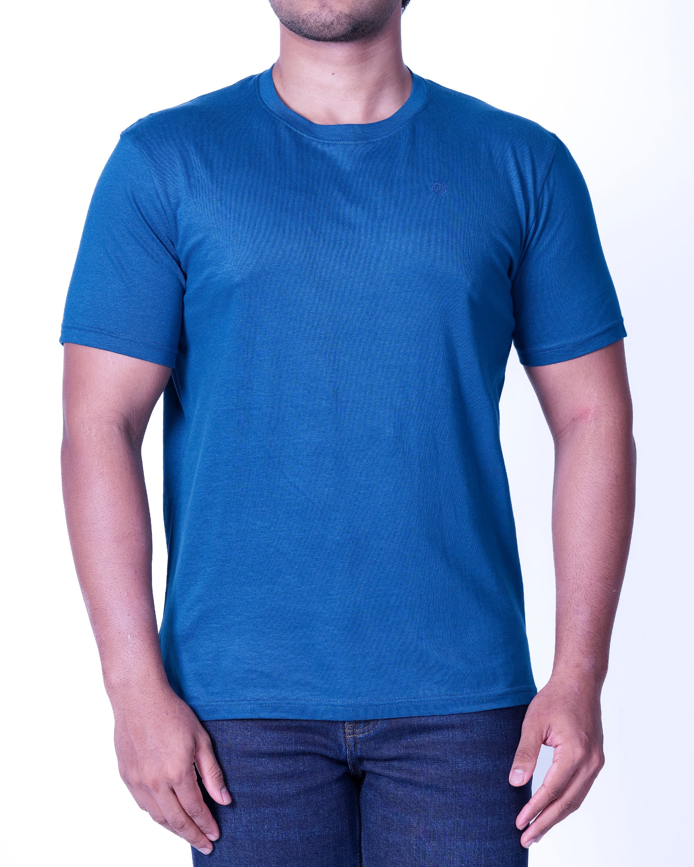 Emerald Crew Neck Plain Slim Fit - Moroccan Blue