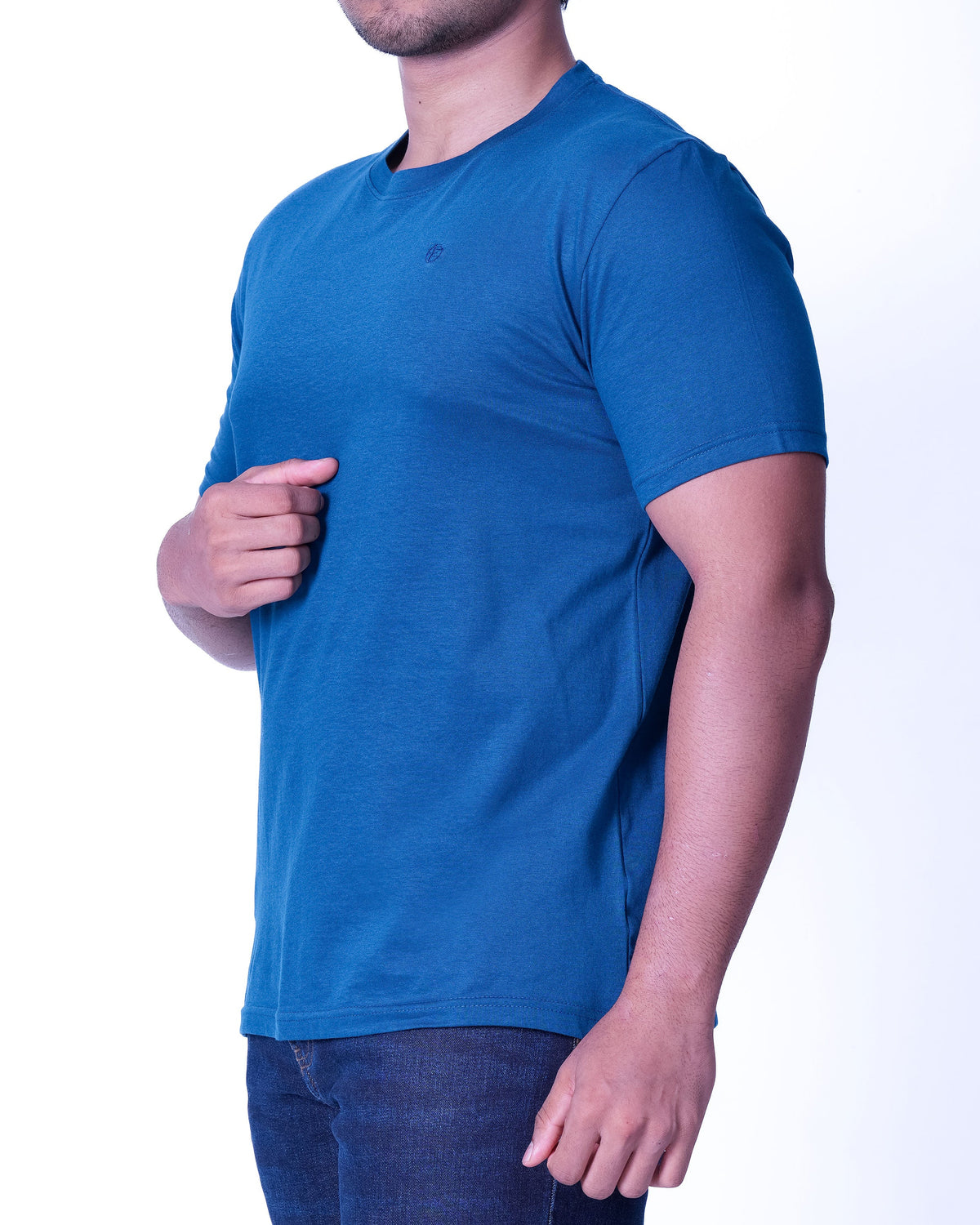 Emerald Crew Neck Plain Slim Fit - Moroccan Blue