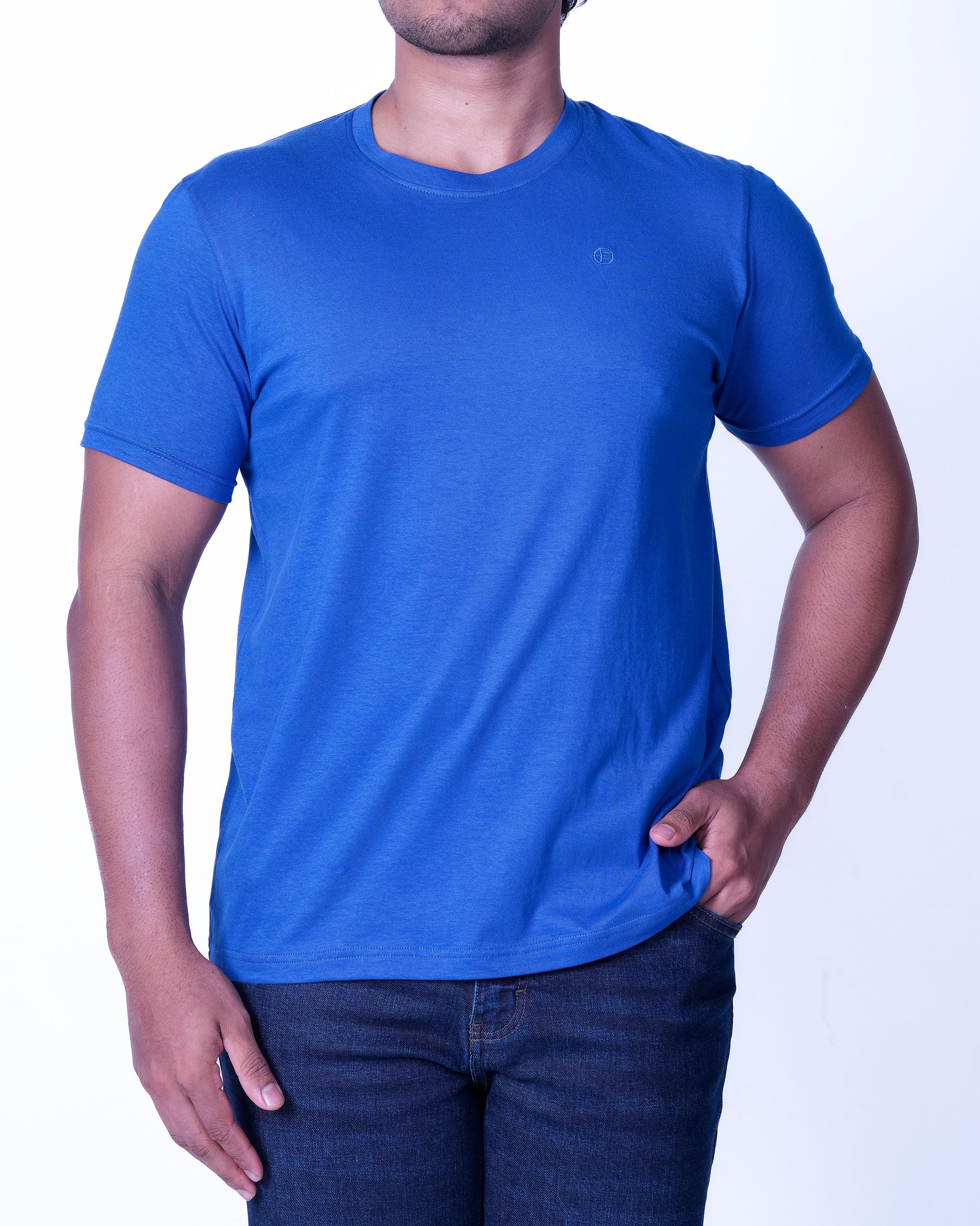Emerald Crew Neck Plain Slim Fit - Dazzling Blue