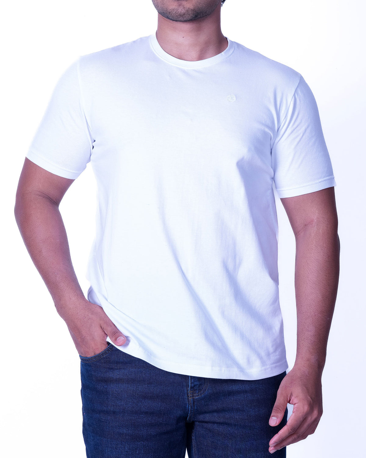 Emerald Crew Neck Plain Slim Fit - Egret