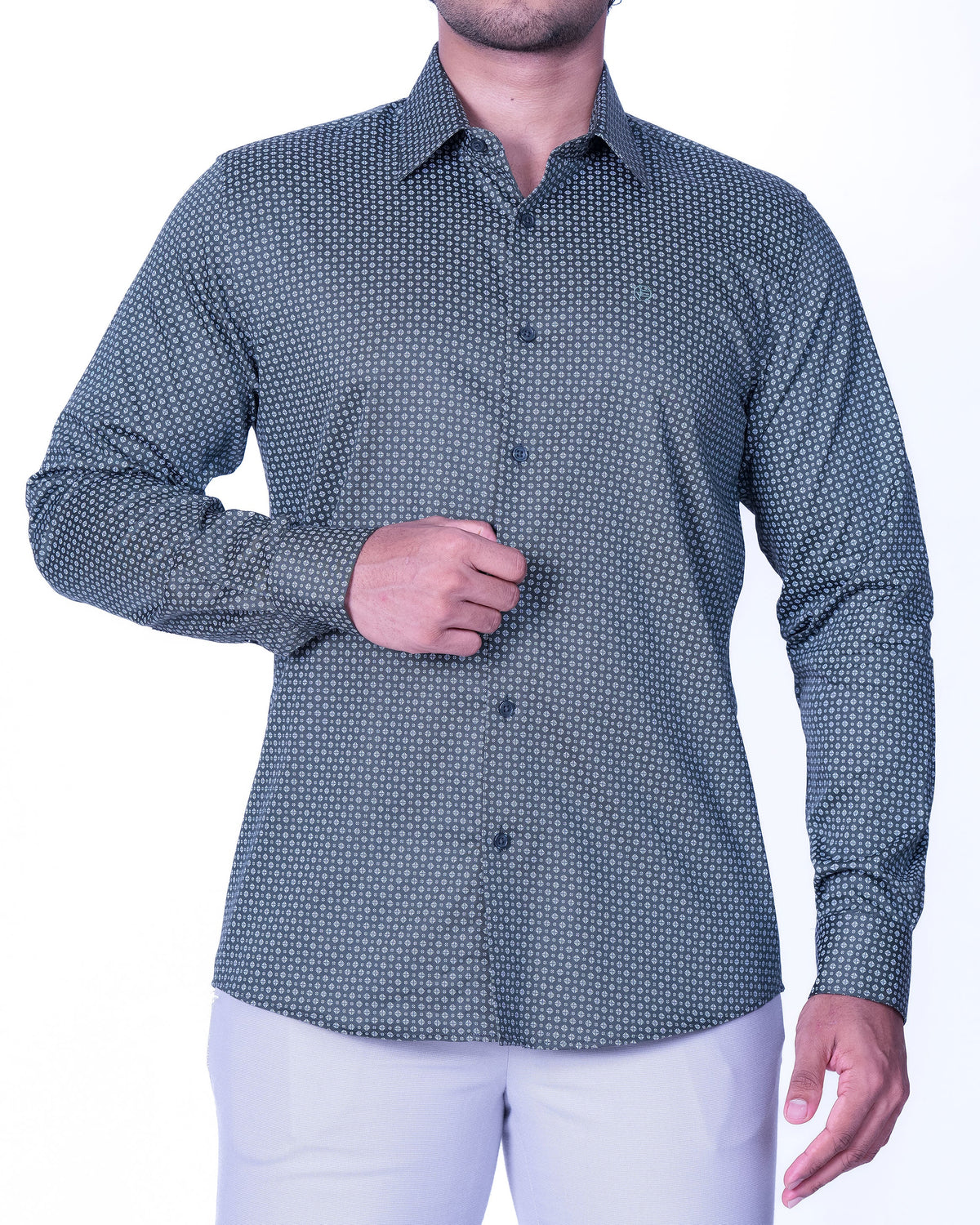 Emerald Evening Printed Slim Fit - Green Pineneedle