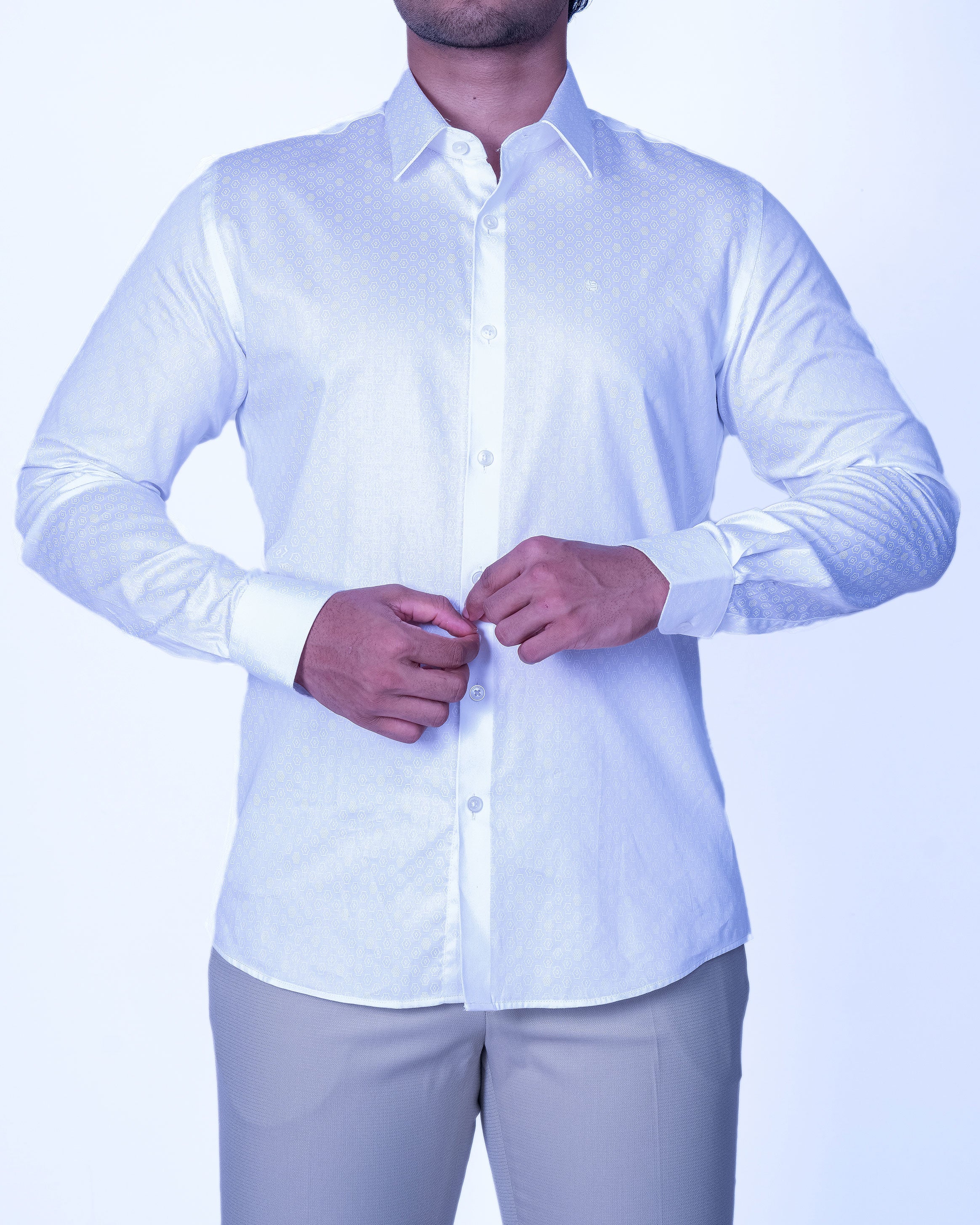 Emerald Evening Dobby Slim Fit - Silver Brich