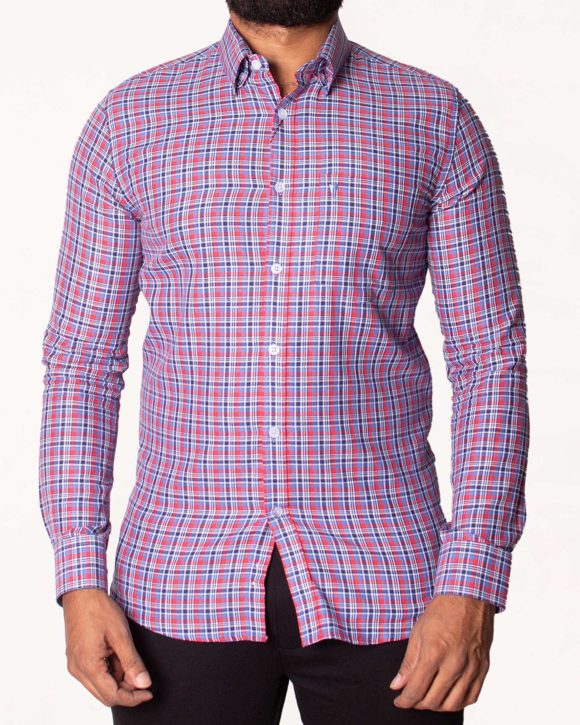 Active Checks Slim Fit-Burn Red