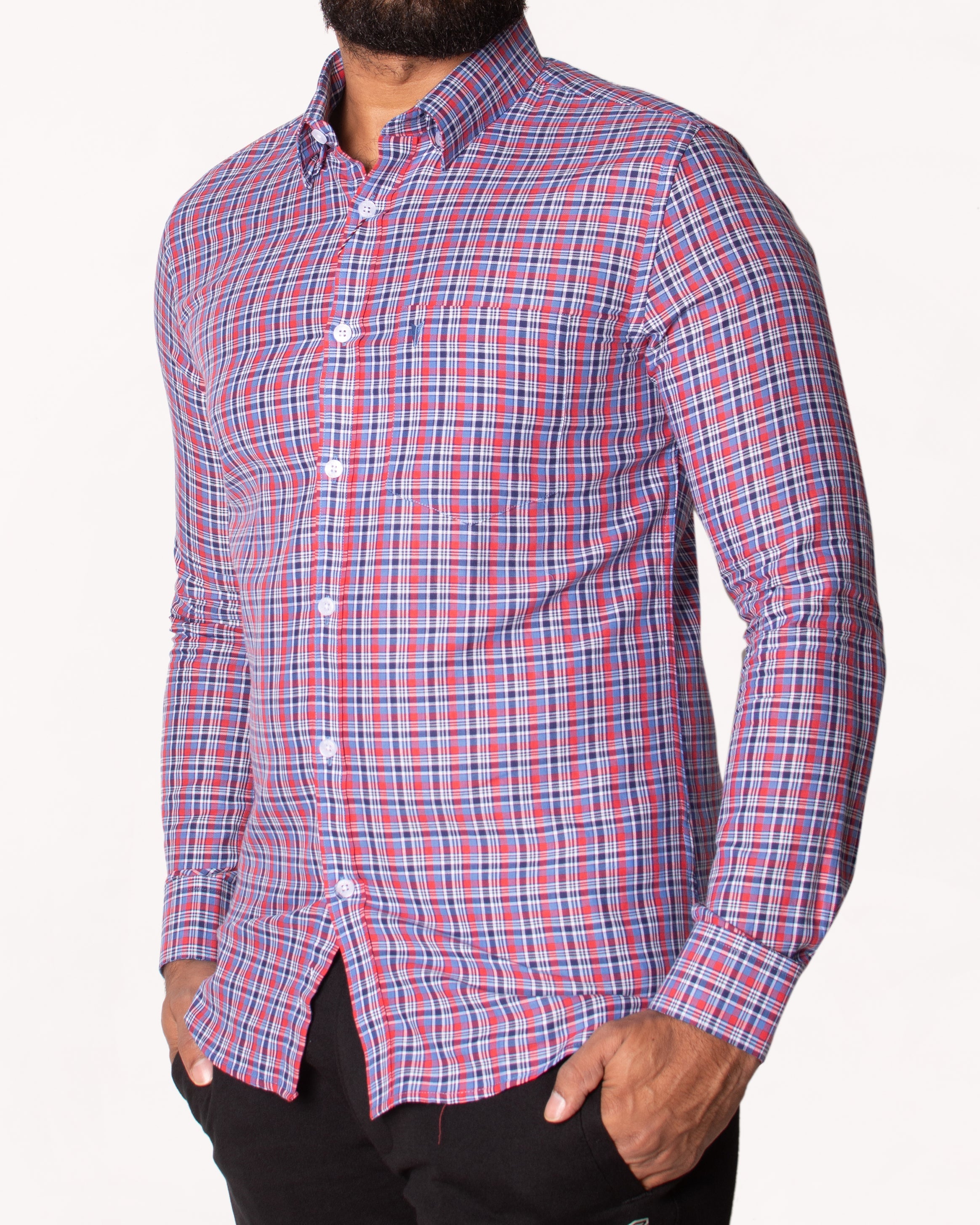 Active Checks Slim Fit-Burn Red