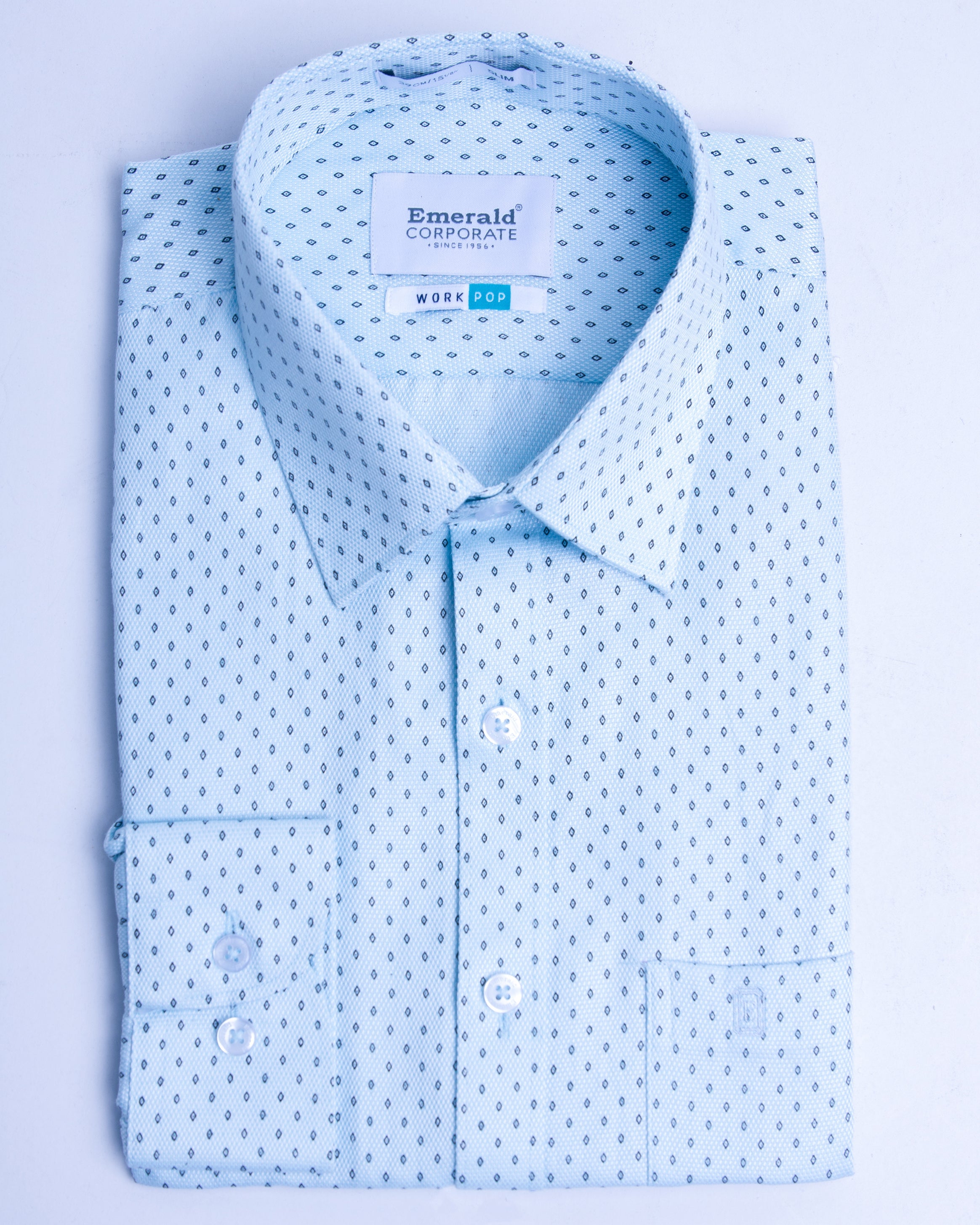 Emerald Corporate Printed Slim Fit-Soothing Sea