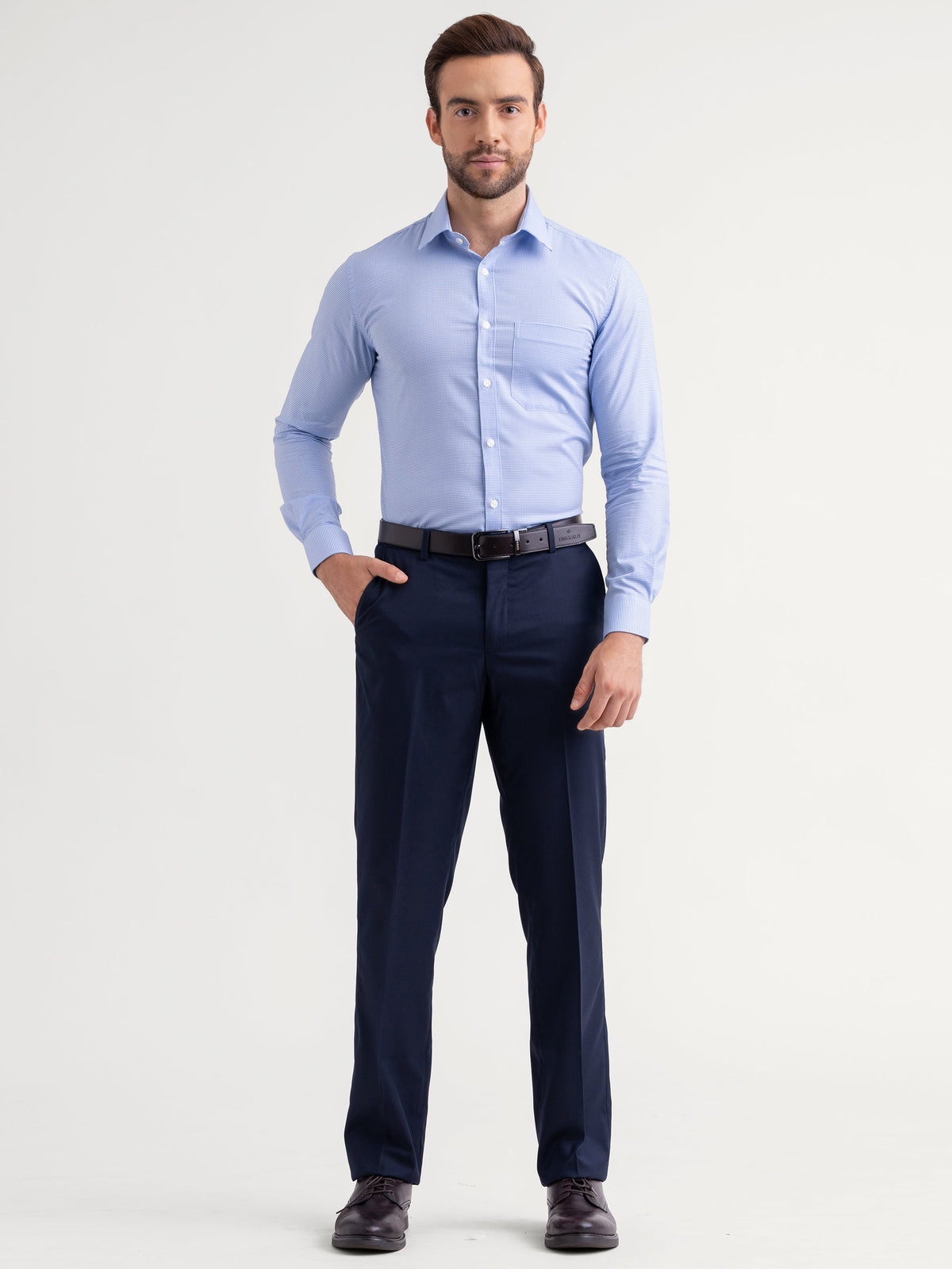 Emerald Majesty Micro Checks Slim Fit - Little Boy Blue