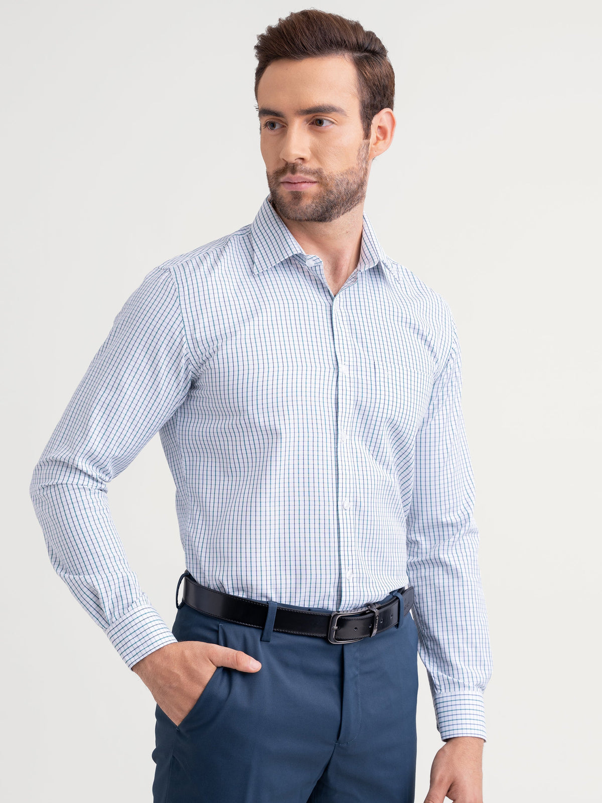 Emerald Formal Checks Slim Fit - Pepper Green