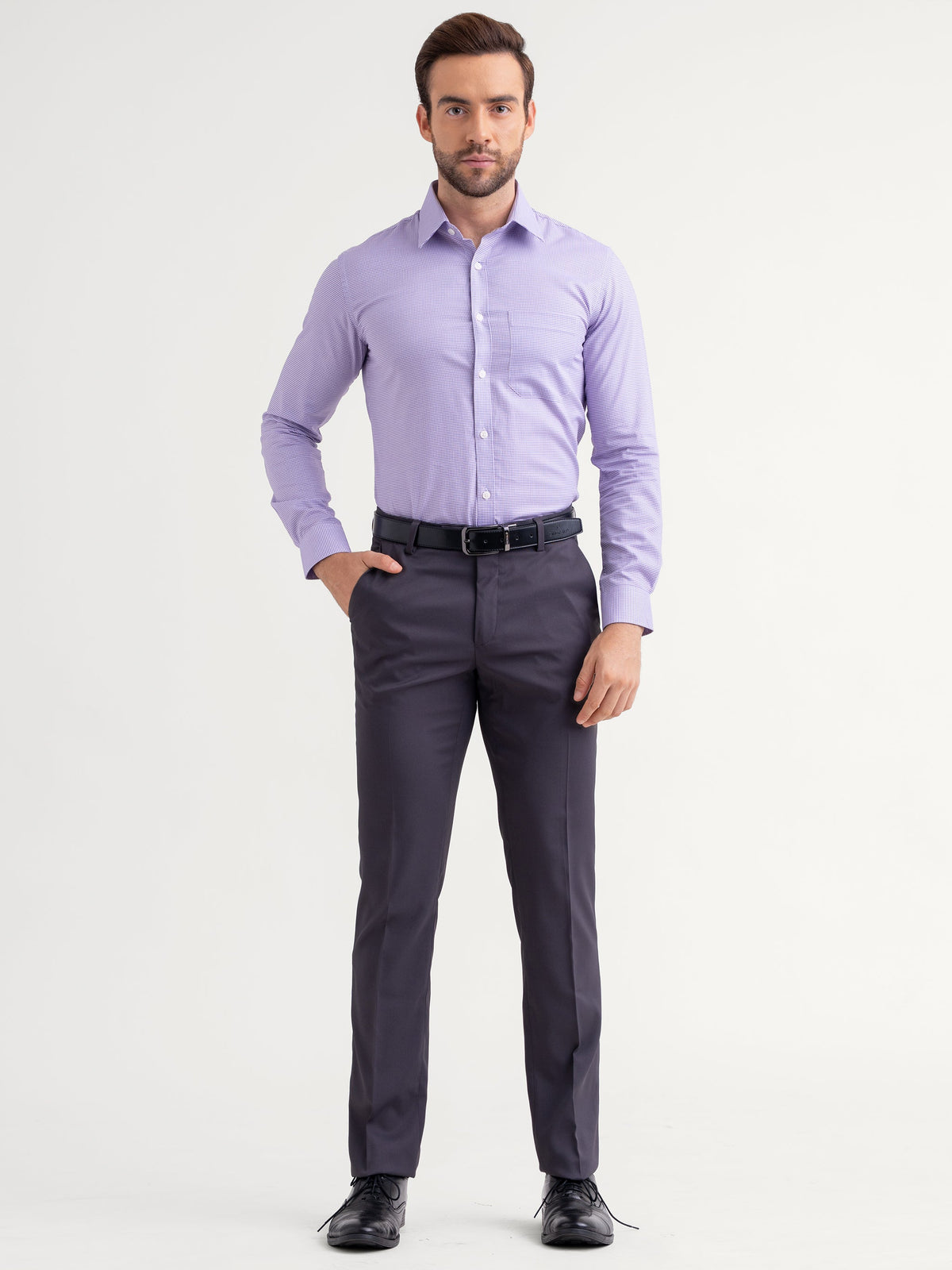 Emerald Majesty Micro Checks Slim Fit - Paisley Purple