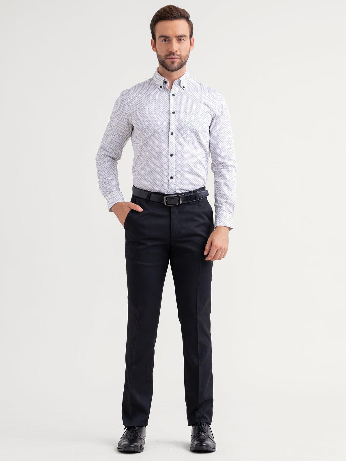 Emerald Formal Printed Slim Fit - White