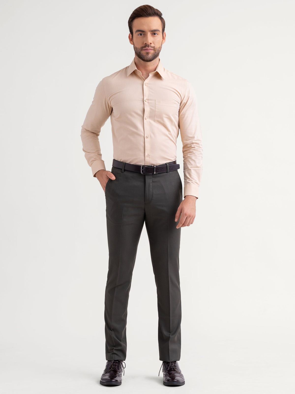 Emerald Formal Plain Slim Fit - Brown Sheepskin
