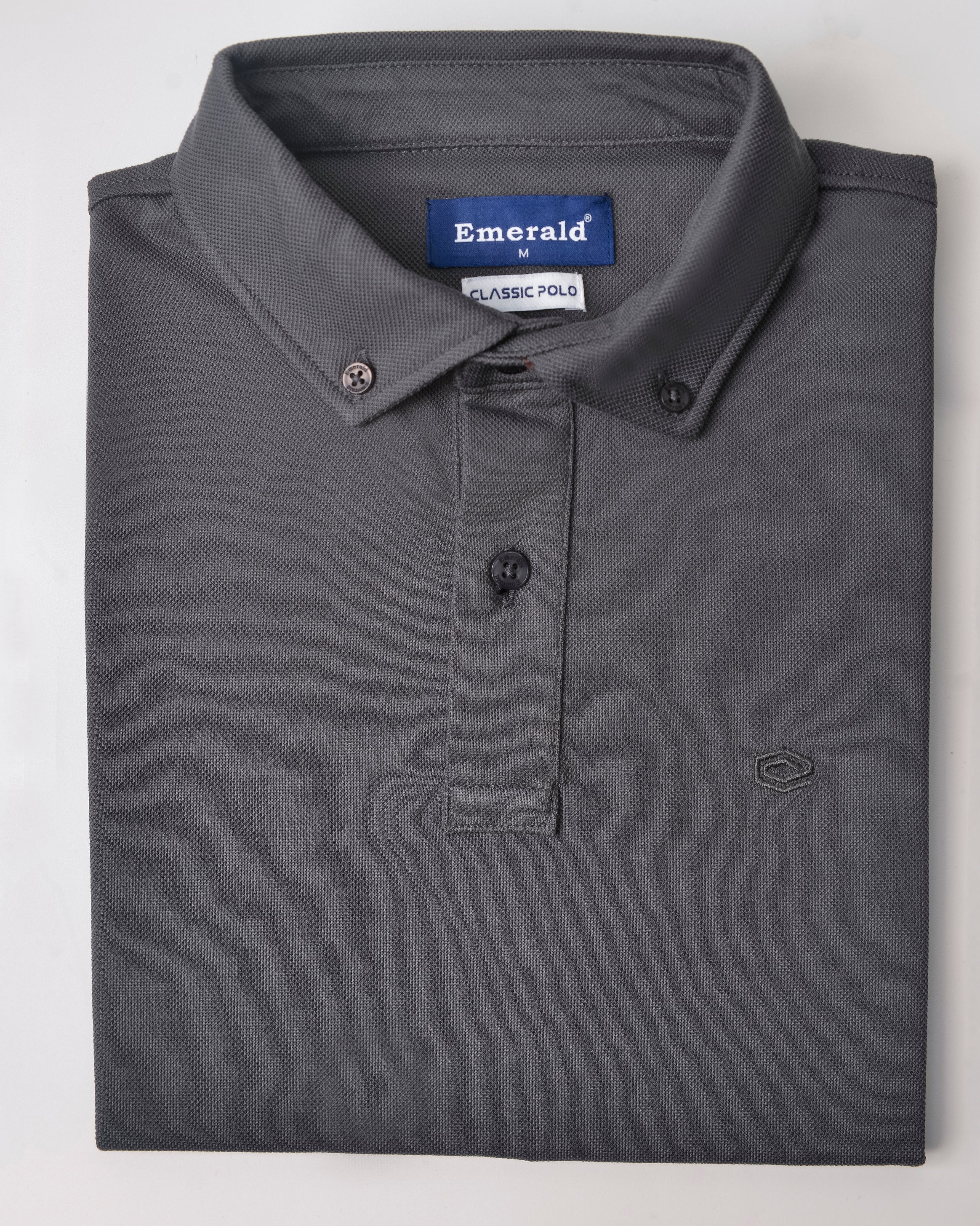 Emerald Button Down Polo-Steel Grey