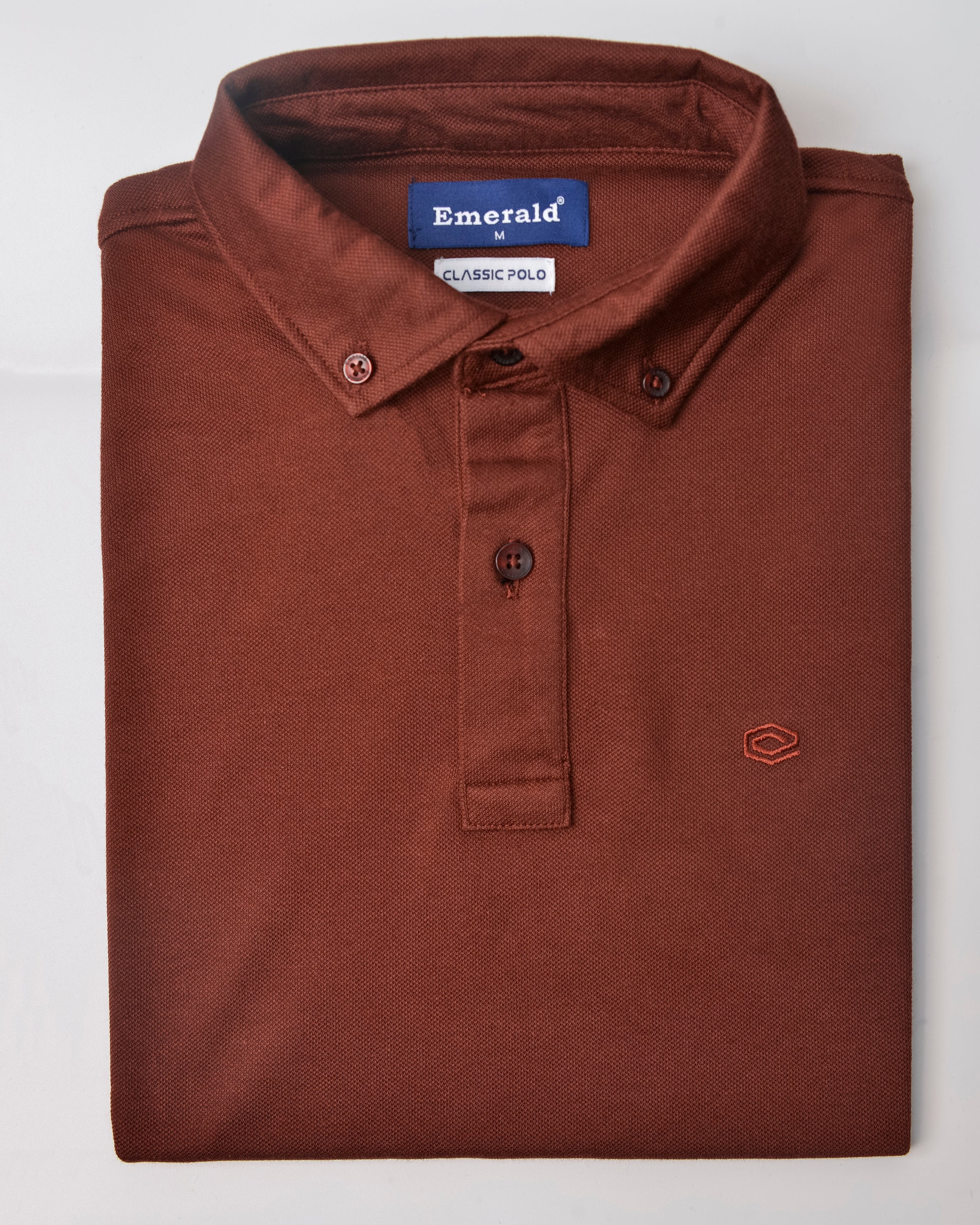 Emerald Button Down Polo-Pecan Brown