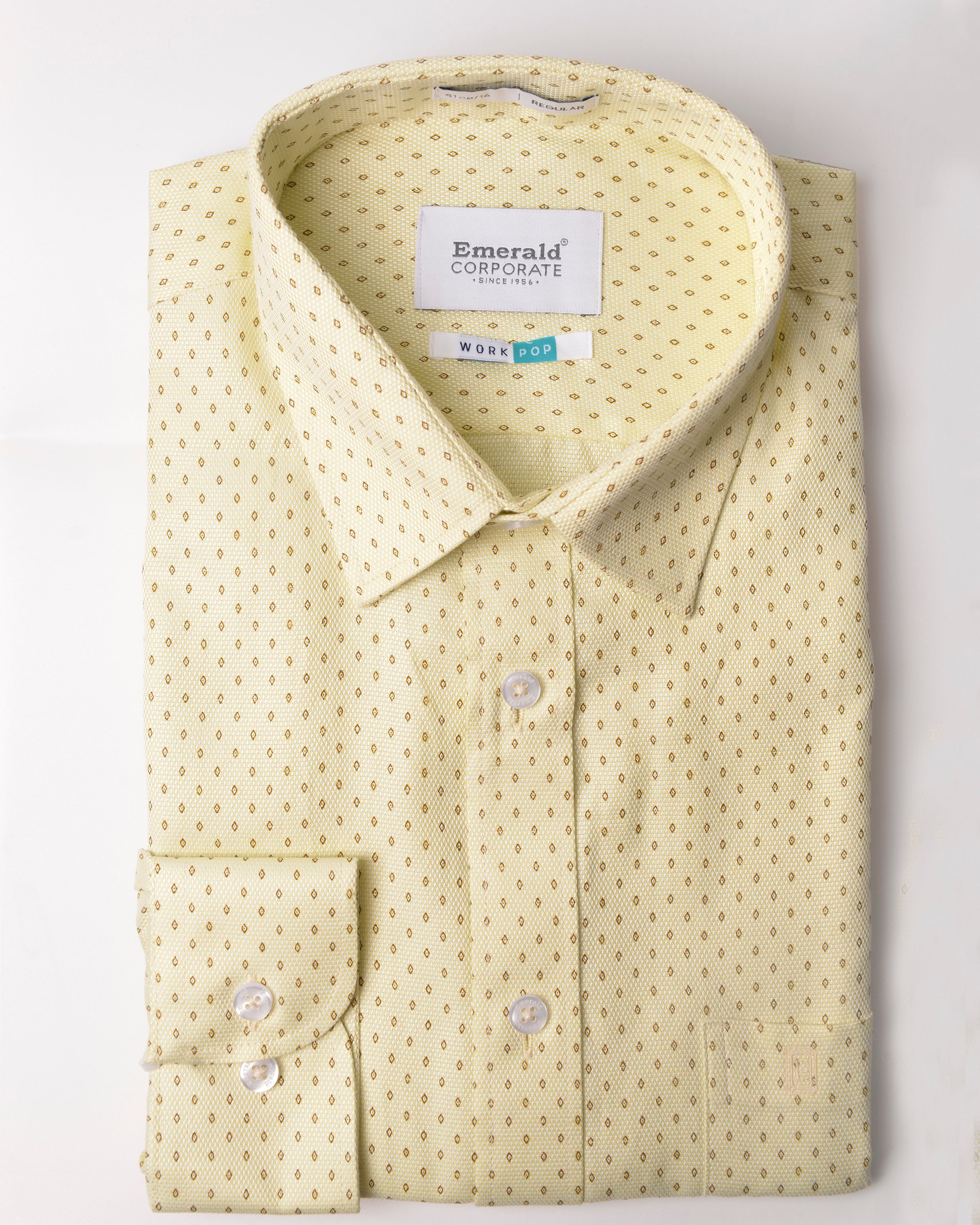 Emerald Corporate Printed Regular Fit-Blazing Yellow