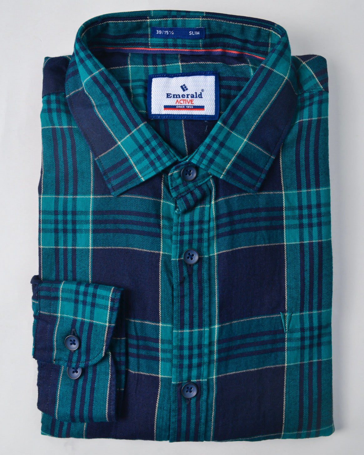 Emerald Active Indigo Checks Slim Fit-Greener Pastures