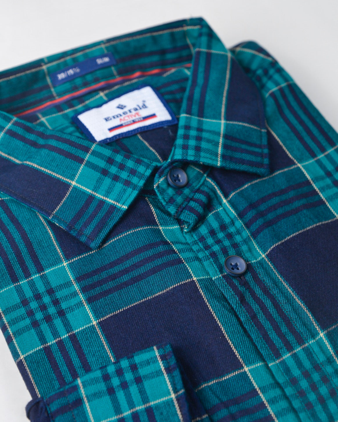 Emerald Active Indigo Checks Slim Fit-Greener Pastures