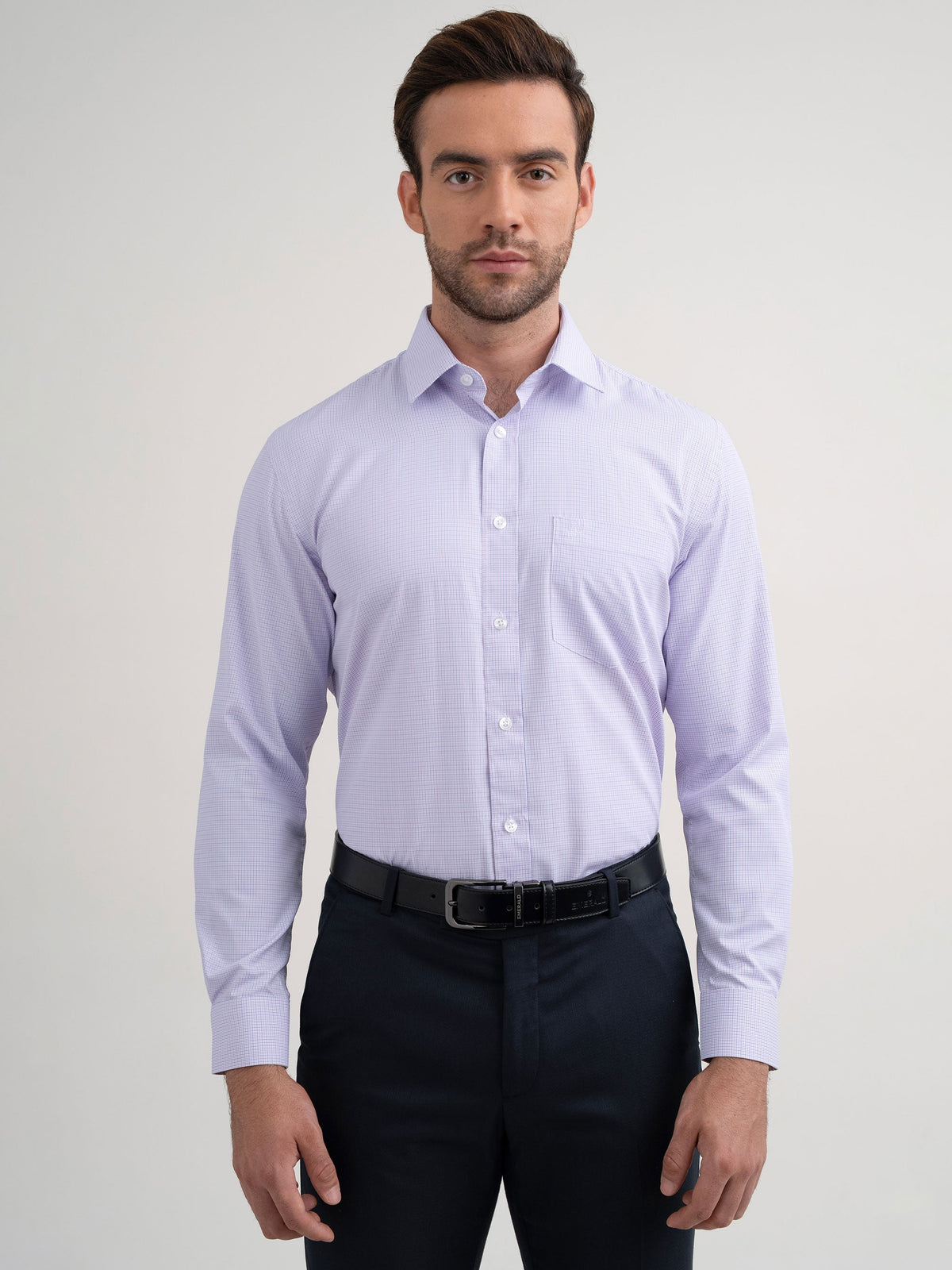 Emerald Formal Micro Checks Regular Fit - Lilac Chiffon