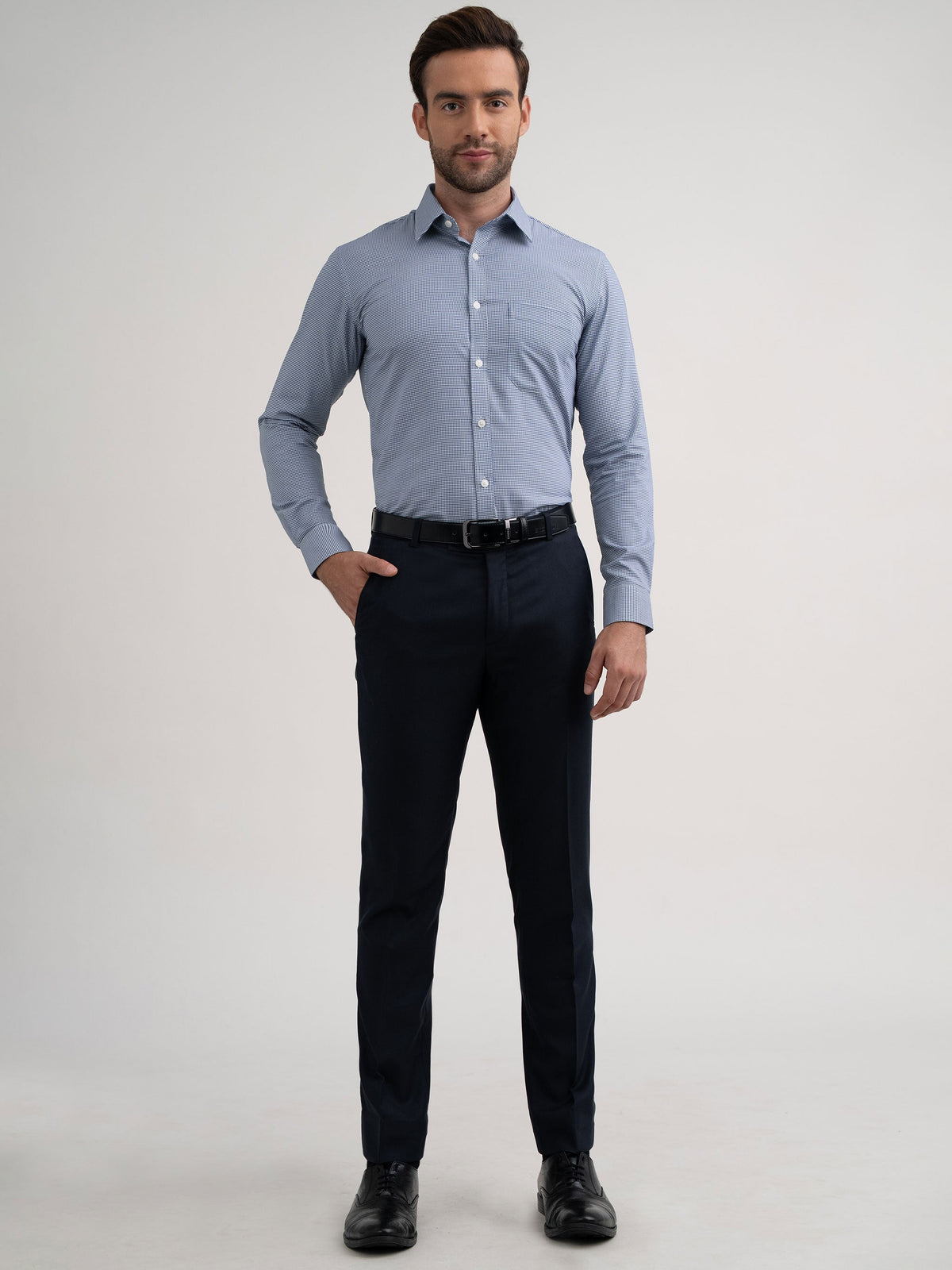 Emerald Majesty Micro Checks Slim Fit - Gray Down