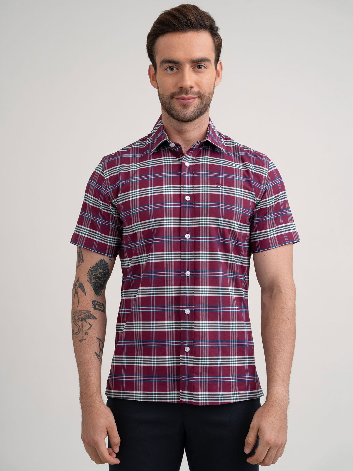 Emerald Casual Checks Regular Fit - Ruby Wine