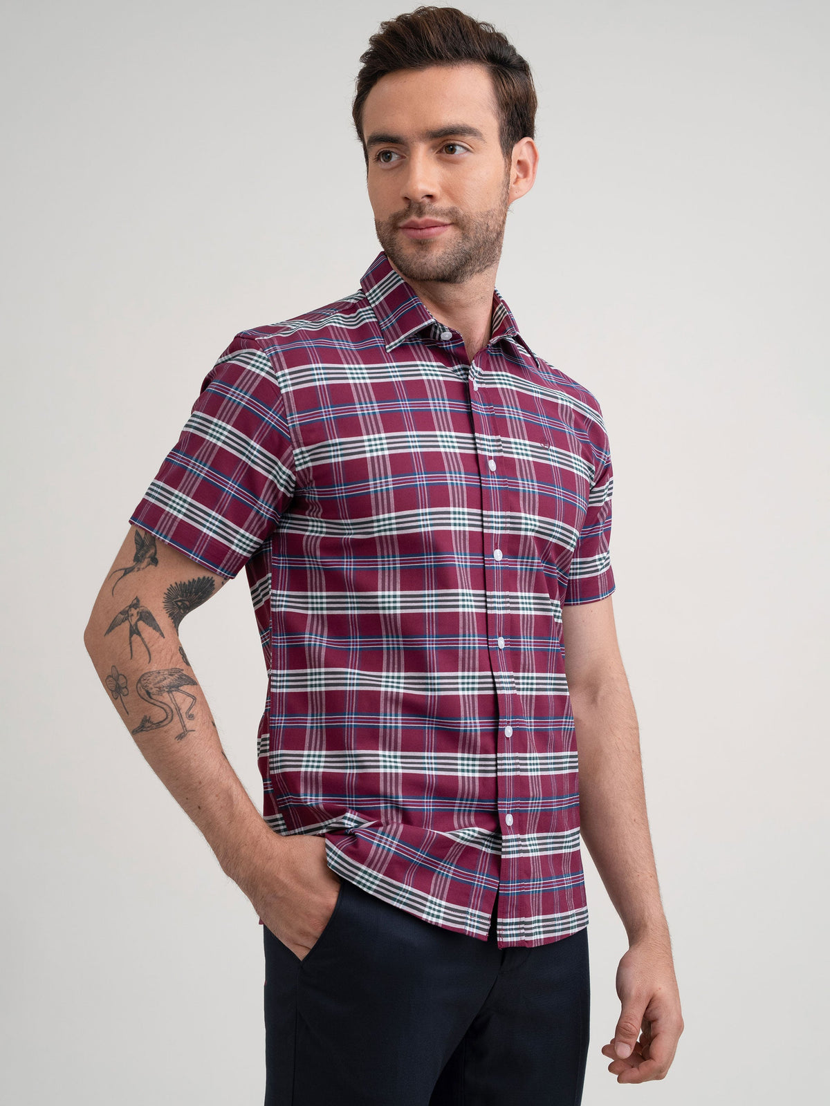 Emerald Casual Checks Regular Fit - Ruby Wine