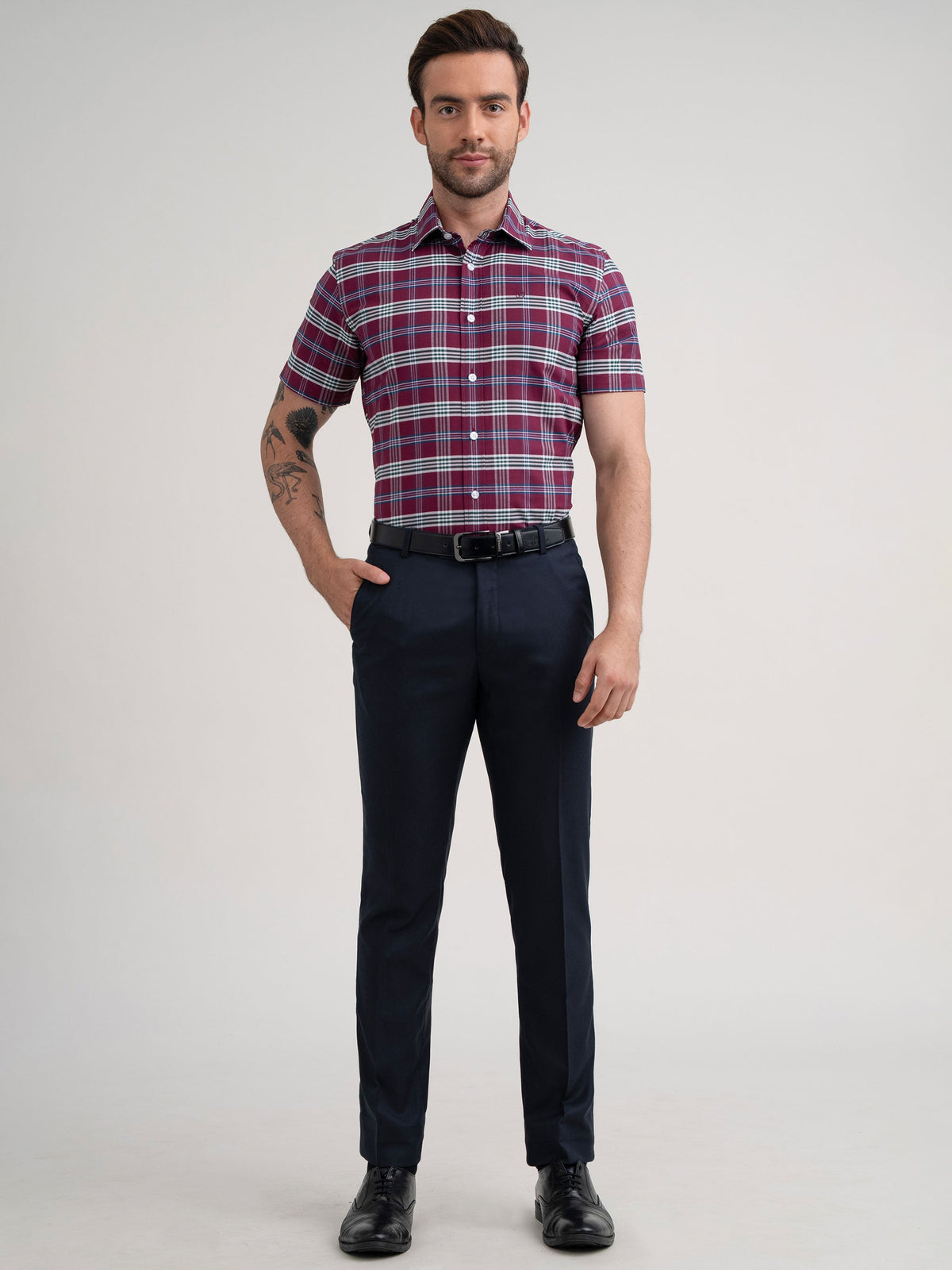 Emerald Casual Checks Regular Fit - Ruby Wine