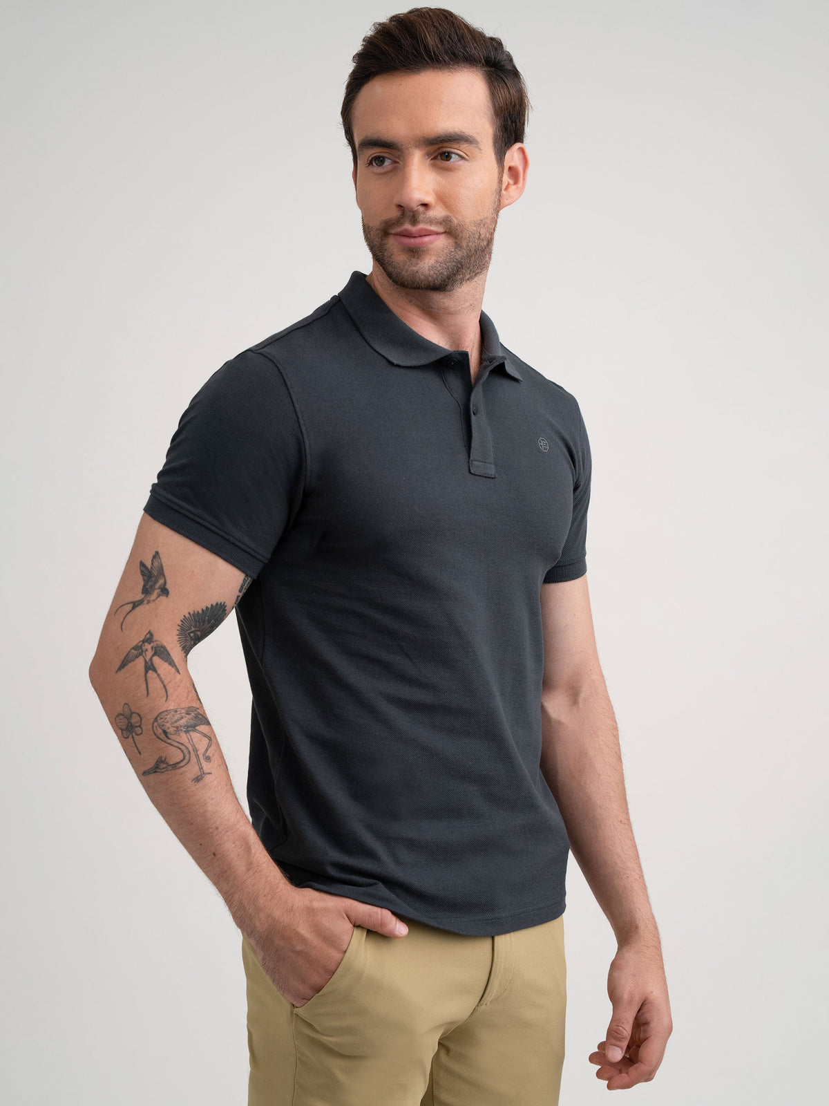 Emerald Polo Pique Solid Slim Fit - Folkstone Grey