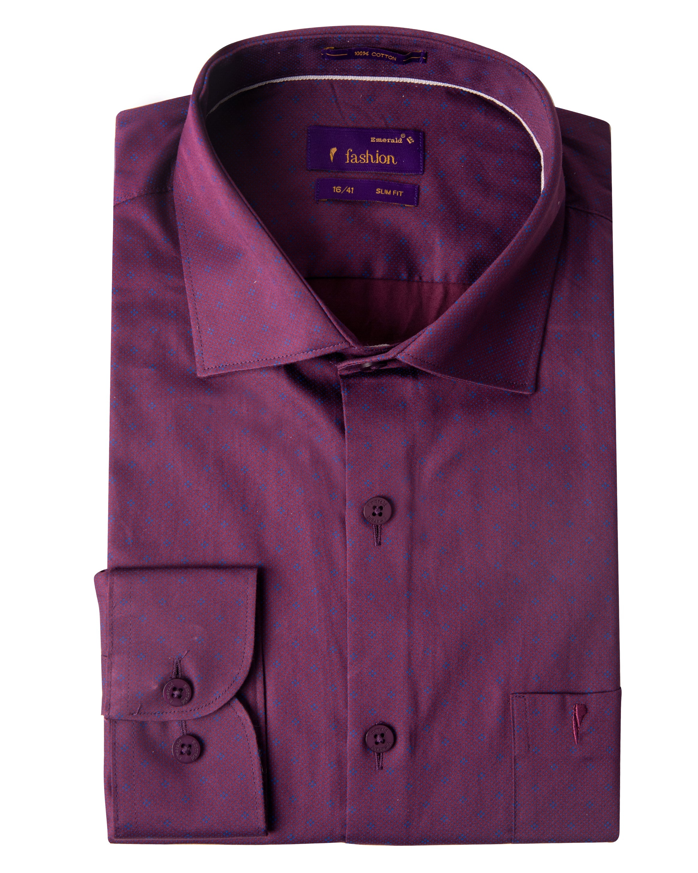 Emerald Fashion Printed Slim Fit-Plum Wine